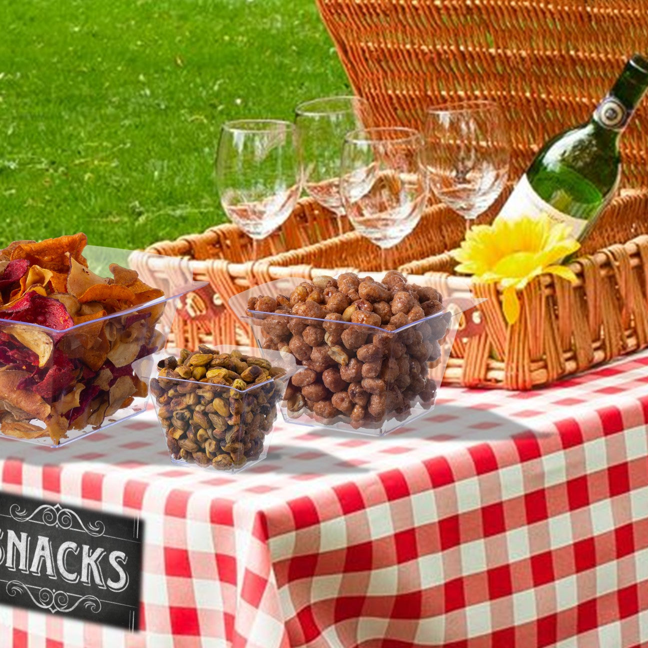Clear Plastic Square Snack Bowls - 5 Pack for Parties, Buffets, and Food Display | Durable & Reusable Serving Dishes for Snacks, Nuts, Candy, and Appetizers