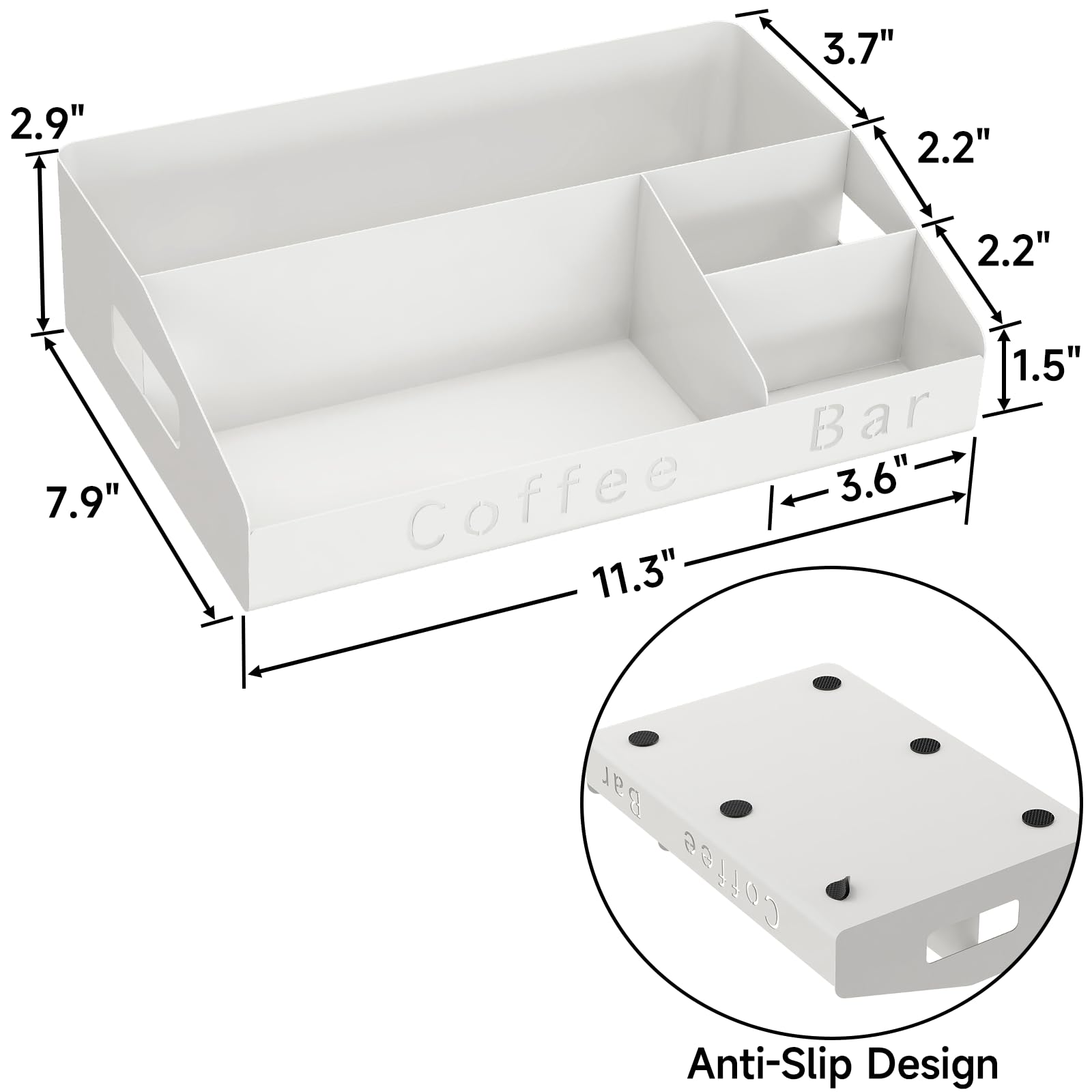 Metal Coffee Bar Organizer - Countertop Coffee Station Organizer with K-Cup Holder, Syrup & Stirrer Storage Basket (White) | Perfect for Kitchen Counter, Office Breakroom & Coffee Shop Organization