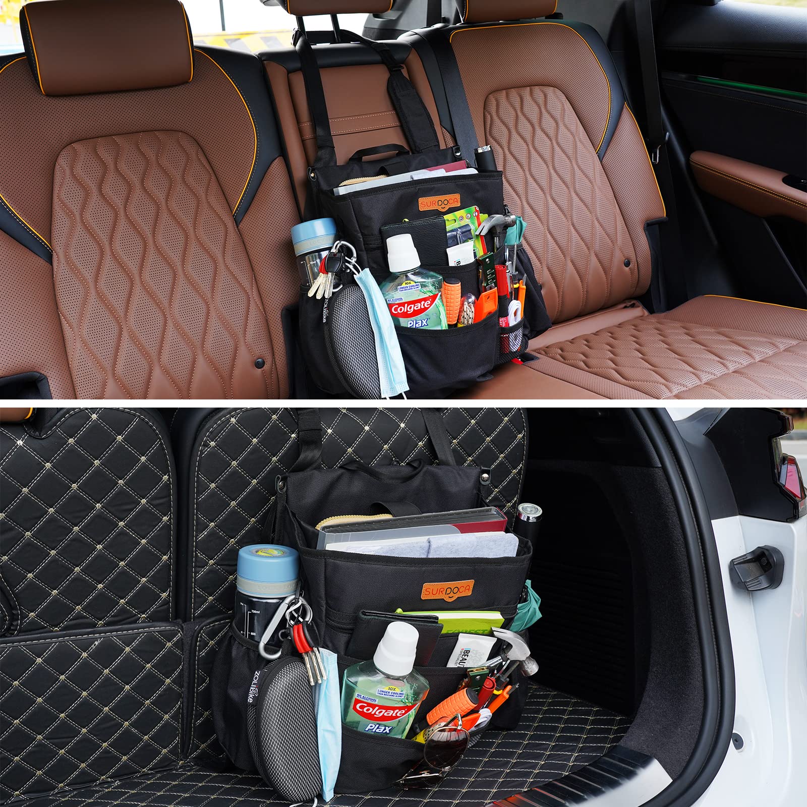 SURDOCA Car Seat Organizer with Laptop & Tablet Storage Pockets - Adjustable Shoulder Strap, Seatback File Organizer for Office Commute & Road Trips - Universal Fit for Most Vehicles (Black)