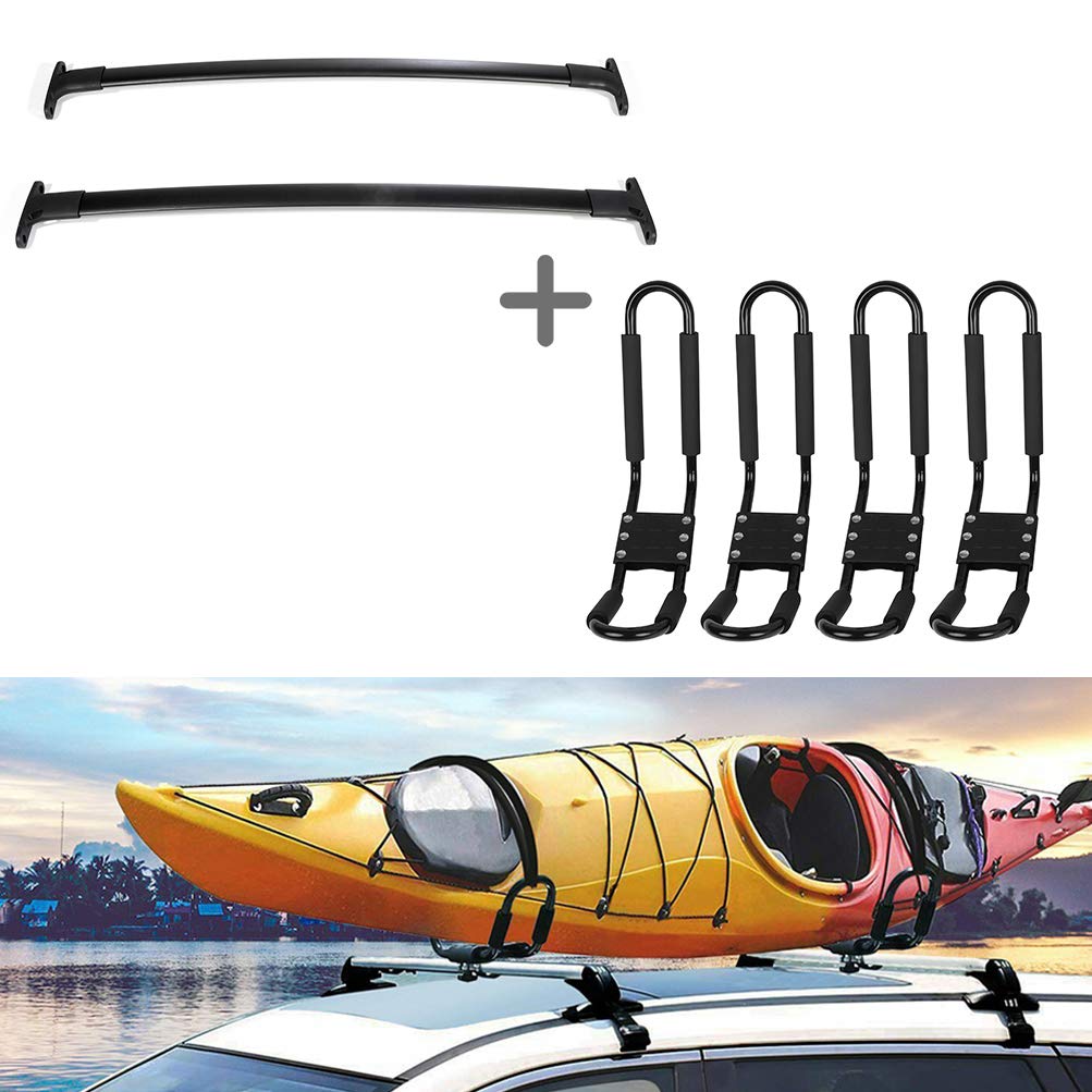 ECCPP Aluminum Roof Rack Cross Bars with Kayak Carrier Set - Compatible with Ford Explorer 2016-2019 Models - 2x Roof Rack Bars + 4x J-Bar Kayak Rack - Heavy Duty Cargo Carrier for SUVs - Perfect for Road Trips, Camping & Outdoor Adventures