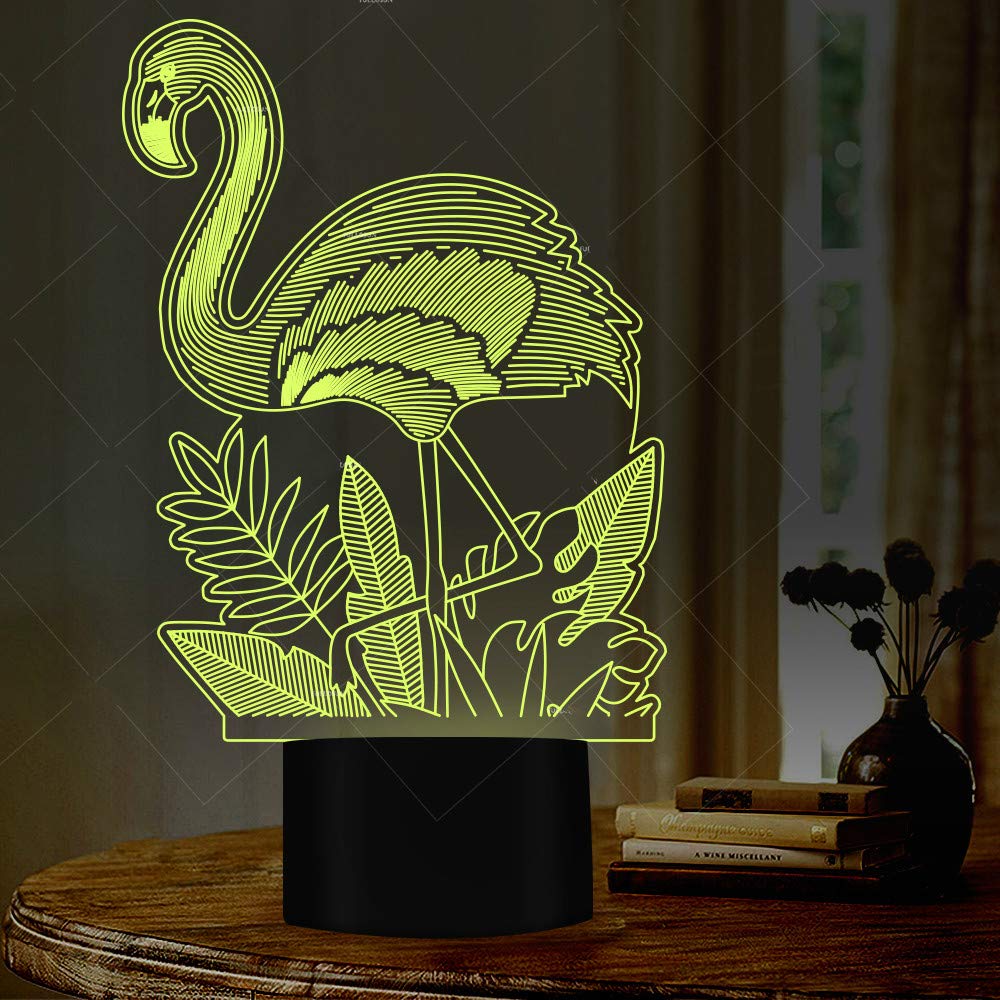 3D Flamingo Night Light LED Touch Table Lamp - 7 Color Changing Optical Illusion Lamp for Kids Room, Nursery, Birthday Gift, Christmas Decor, Home Office Desk