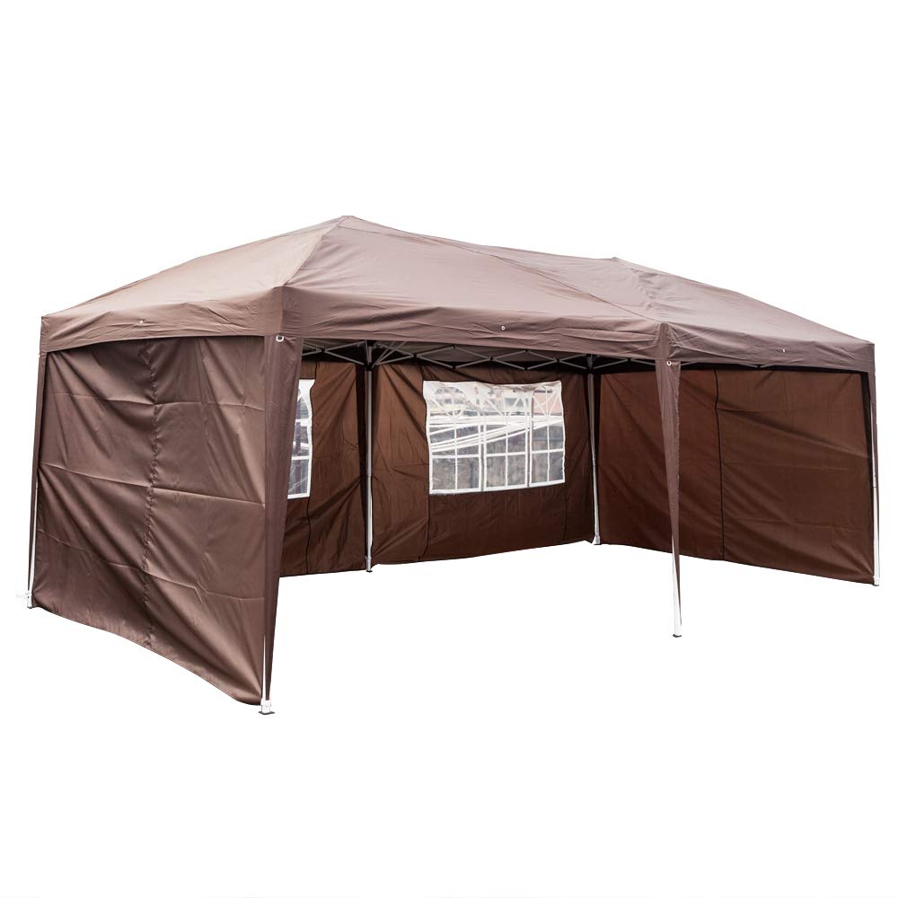 3x6m Dark Coffee Folding Canopy Tent with 2 Windows - Waterproof Outdoor Party Gazebo for Weddings, BBQ, Beach Events - Includes Storage Bag & Easy Setup (Perfect for Backyard Gatherings, Camping & Picnics)