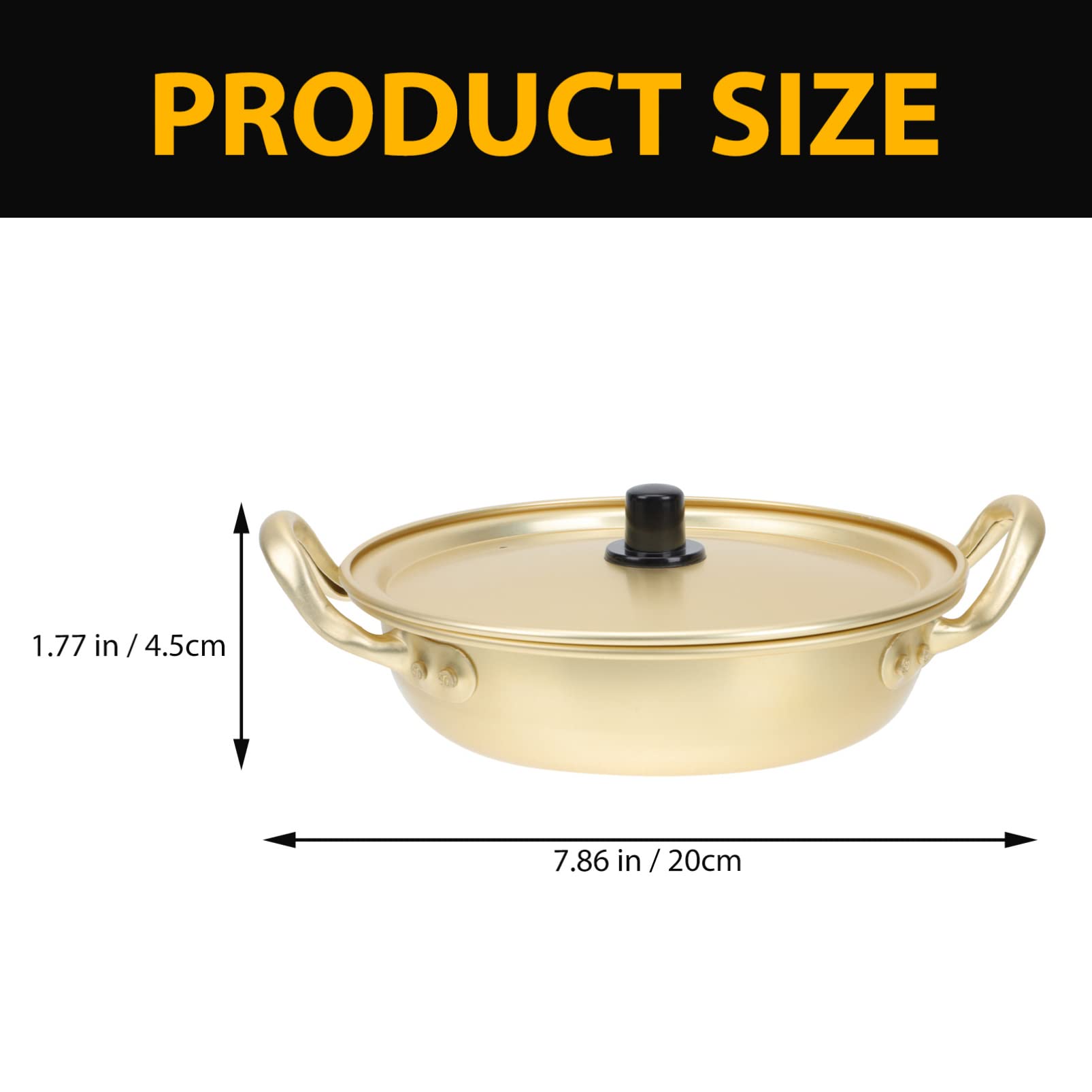 Korean Ramen Pot Noodle Bowl - Golden Korea Instant Noodles Cooking Pot with Lid & Handle - Aluminum Soup Cooker Set - Double Ear Ramyun Bowl for Home & Restaurant Use - Perfect for Camping, Dorm Cooking & Asian Cuisine Preparation