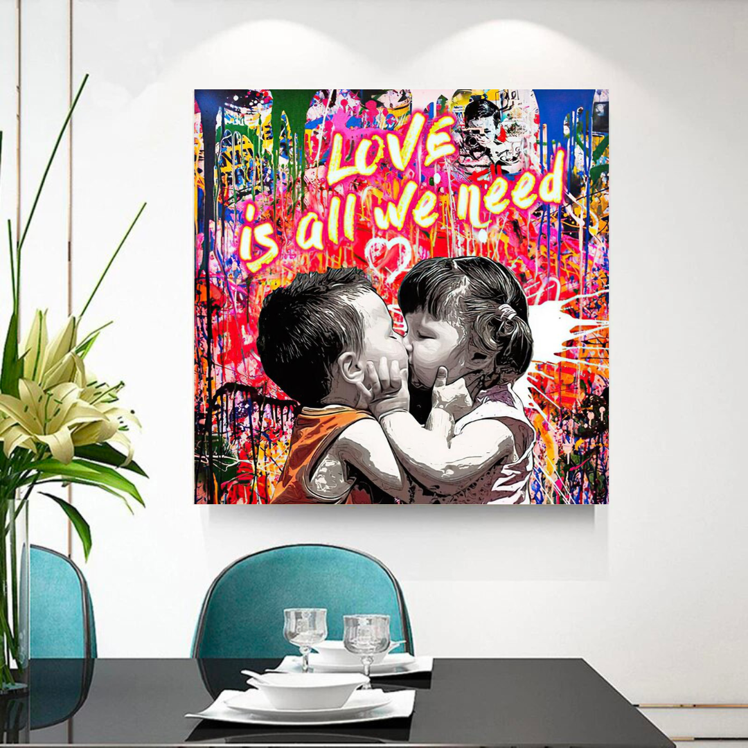 Banksy Love is All We Need Graffiti Canvas Wall Art Print - Modern Urban Home Decor for Living Room, Bedroom & Office