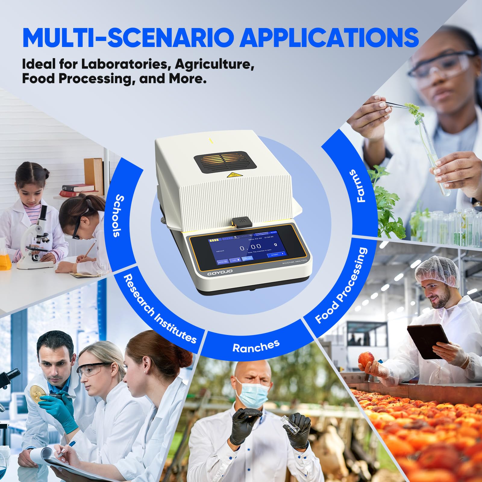 High-Precision Halogen Moisture Analyzer 110V~120V - Rapid Heating & Drying (40-160°C) with 5mg-110g Capacity for Food, Plants, Construction Materials | Ideal for Lab Testing, Quality Control & Industrial Moisture Measurement