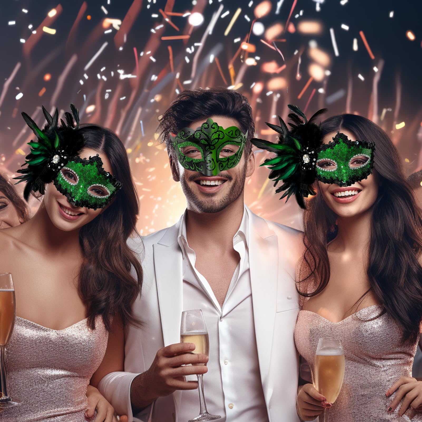 2025 New Feather Masquerade Mask for Women & Men - Elegant Couple Costume Accessory for Halloween, Masquerade Balls, and Themed Parties