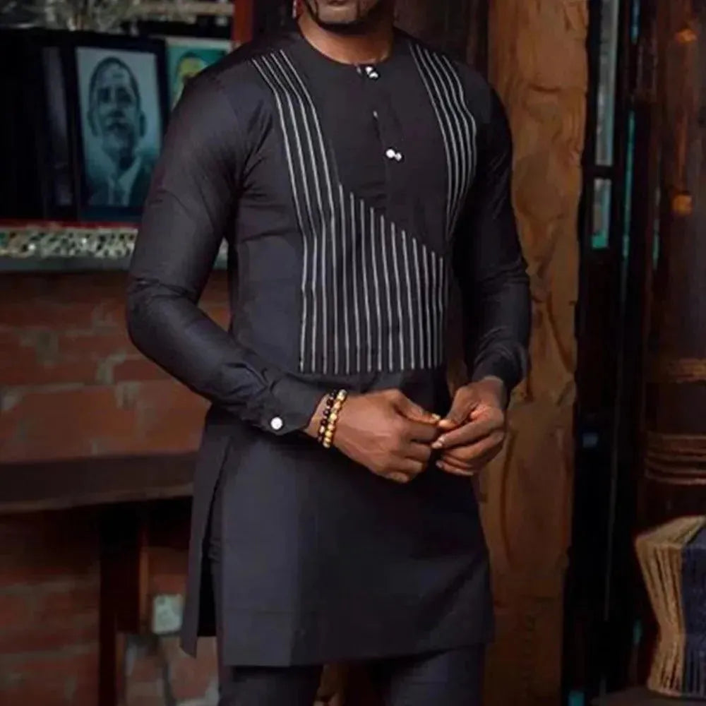 Stylish African Print Two Piece Set for Men - Trendy Striped Matching Outfit for Casual Wear, Beach Vacation & Summer Fashion