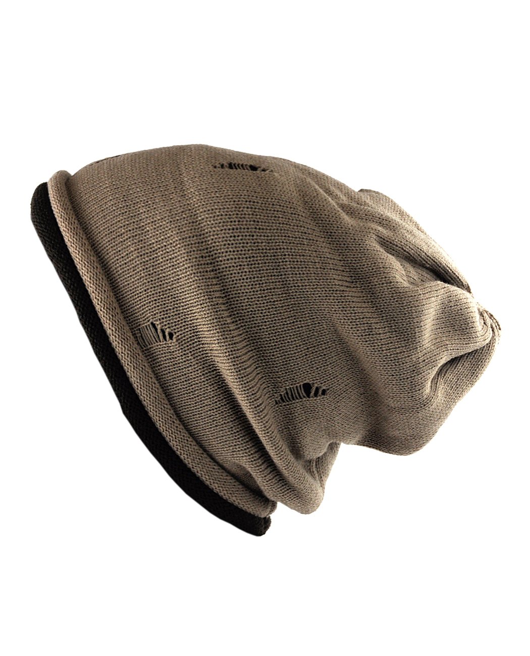 NYFASHION101 Fashionable Double Layered Vintage Ripped Acrylic Slouch Beanie Hat for Women - Winter Warm Knit Hat for Casual Outfits, Streetwear & Cold Weather Fashion