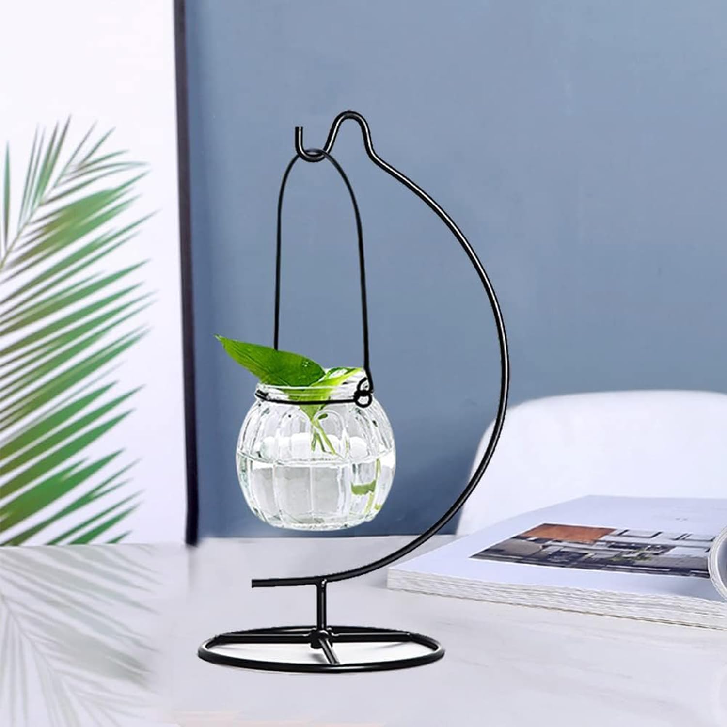 Iron Hanging Display Stand for Air Plants, Flower Pots, Glass Terrariums & Christmas Ornaments - Moon-Shaped Rack Holder for Home, Wedding & Holiday Decorations | Perfect for Living Rooms, Gardens & Seasonal Displays