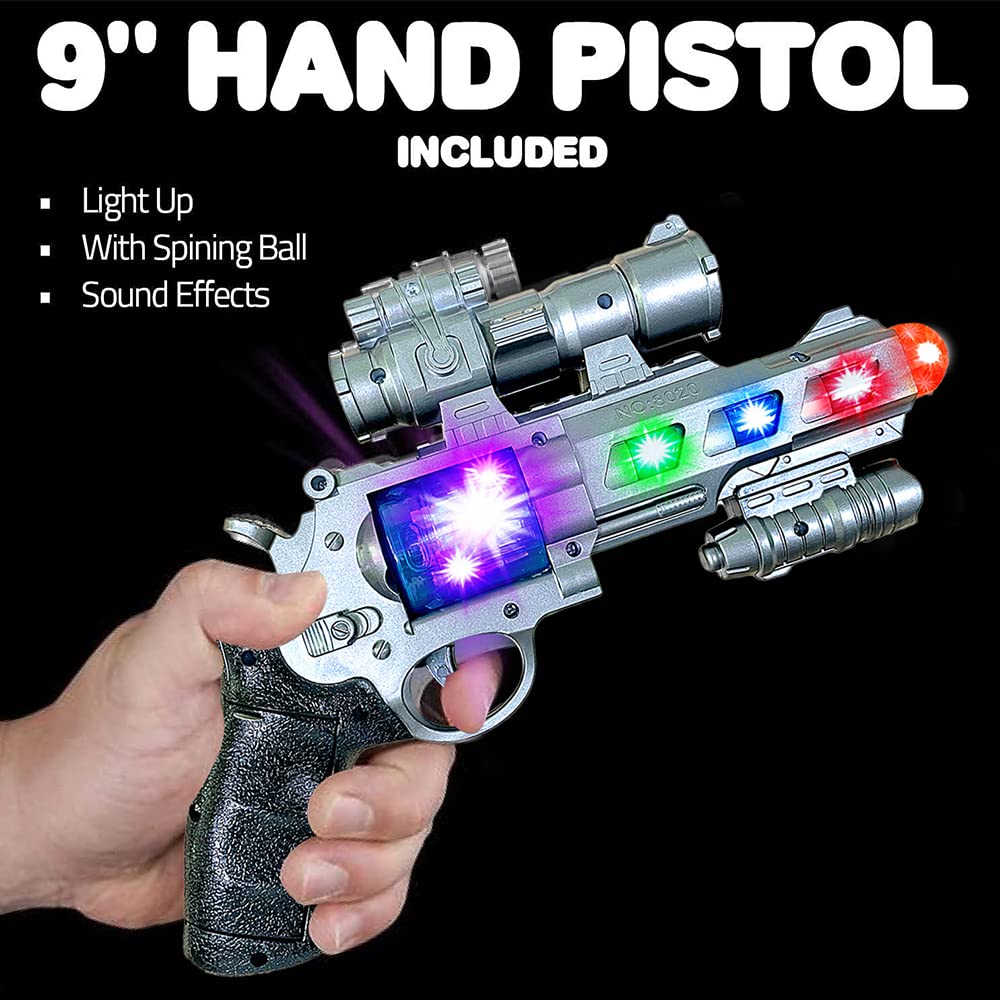 ArtCreativity LED Light Up Toy Gun Set - 12.5 Inch Assault Rifle & 9 Inch Hand Pistol with Flashing Lights & Sound Effects - Battery Included - Cool Action Play Toy for Kids Birthday Party, Outdoor Games & Role Play Adventures