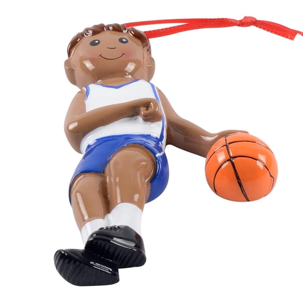 Custom African American Basketball Player Christmas Ornament - Personalized Basketball Boy Keepsake Gift for Sports Lovers - Free Name & Number Engraving - Perfect for Tree Decor, Holiday Gifting & Fan Memorabilia