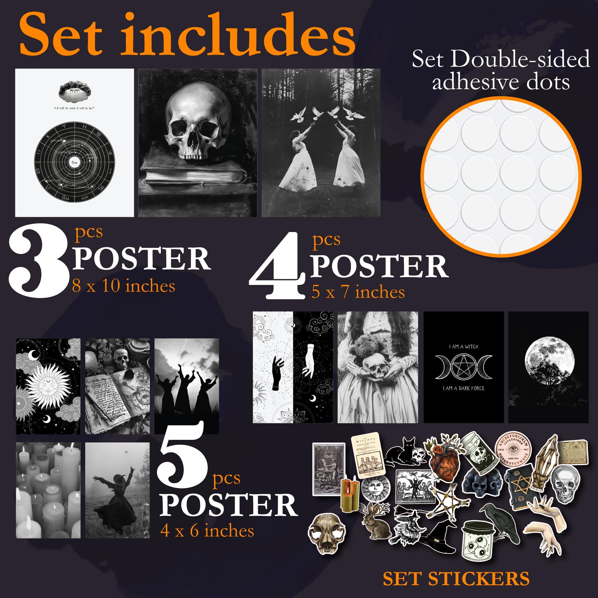 97 Decor Witchy Home Decor Aesthetic - Gothic Wall Art Prints, Dark Witch Paintings, Creepy Halloween Posters, Wiccan Spooky Wall Decor for Bedroom, Living Room & Office (8x10 Unframed) - Perfect for Gothic Themed Rooms, Halloween Party Decor & Witchcraft Altars