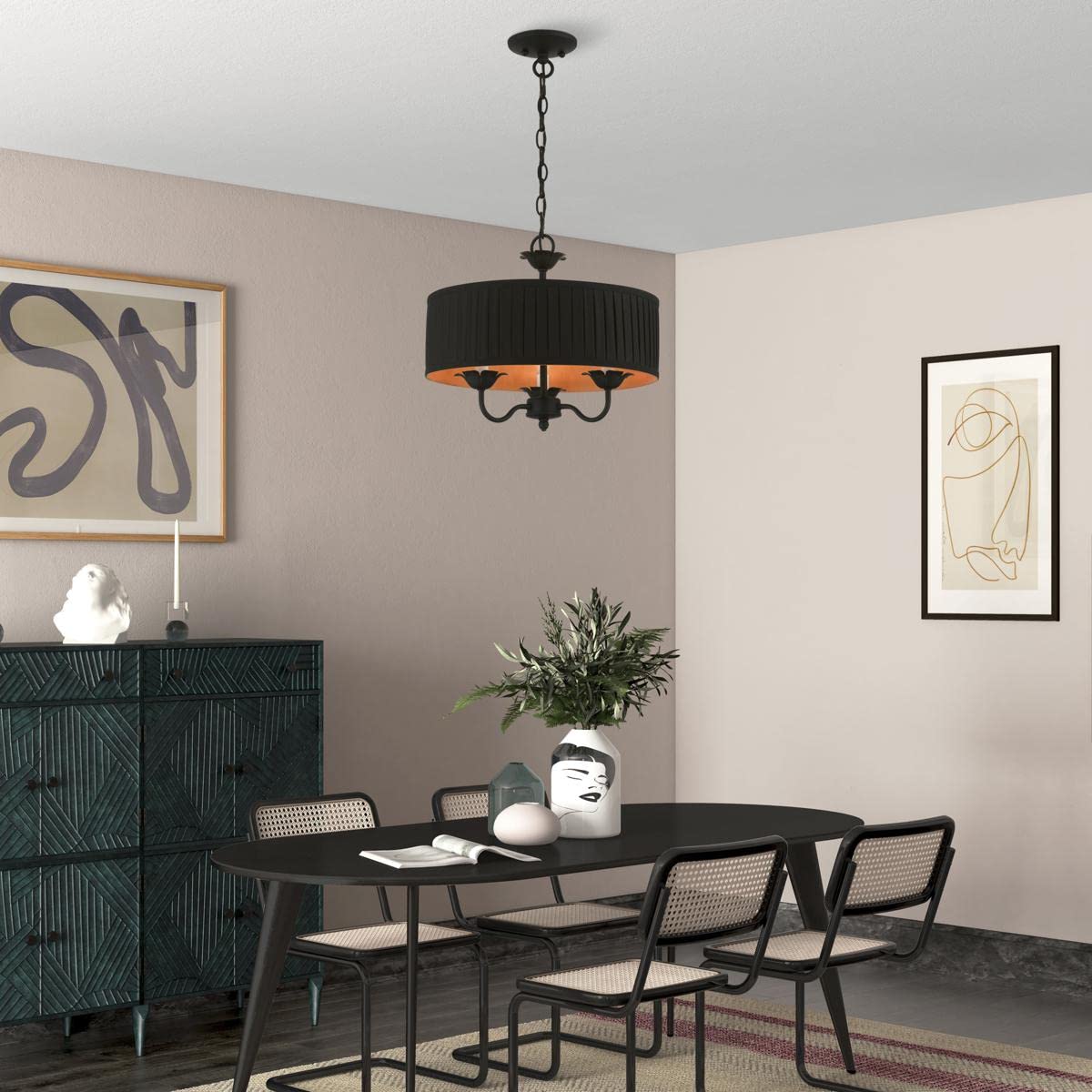 Livex Lighting 41863-04 Harrington Black Pendant Chandelier - Modern Ceiling Light Fixture for Dining Room, Kitchen Island & Bedroom Decor