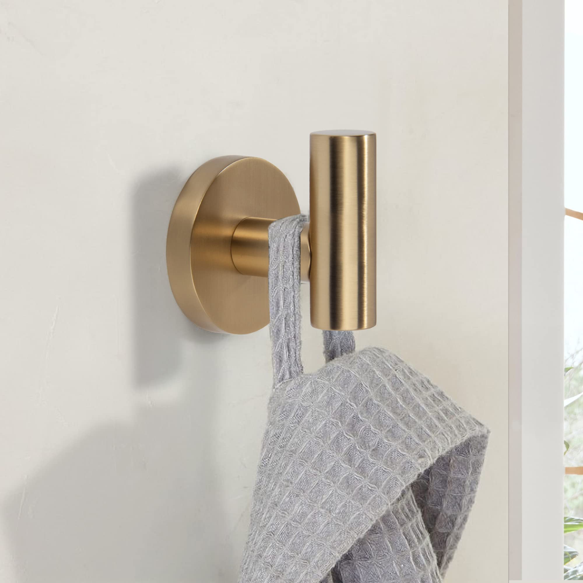 TUNNY 3-Pack Champagne Gold Wall Hooks - Rustproof Bathroom Towel Hooks, Robe Hooks & Coat Hooks for Home Decor (Bedroom, Kitchen, Bathroom) - Perfect for Hanging Towels, Robes & Coats in Any Room