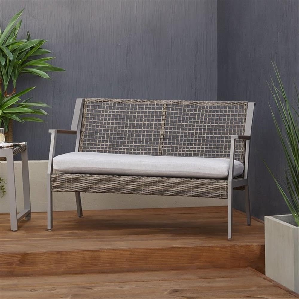 Home Square 2 Piece Patio Set - Gray Loveseat & Large Propane Fire Table for Outdoor Living, Backyard Relaxation, and Garden Gatherings