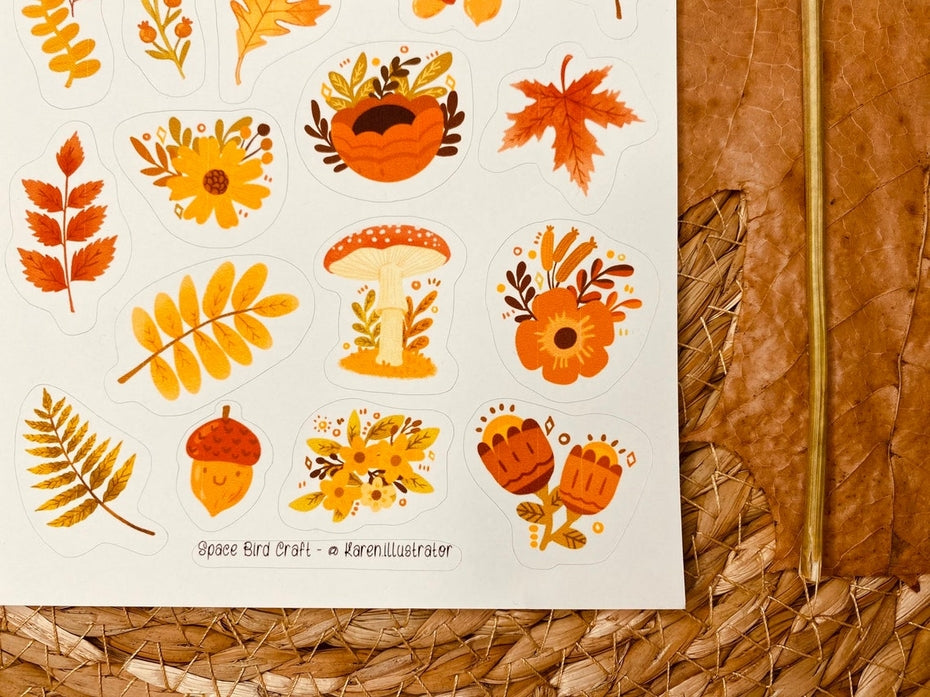 Autumn Flowers Sticker Sheet - Fall-Themed Decorative Stickers for Scrapbooking, Journals, Planners & DIY Crafts | Waterproof Vinyl Stickers for Laptops, Phones & Home Decor