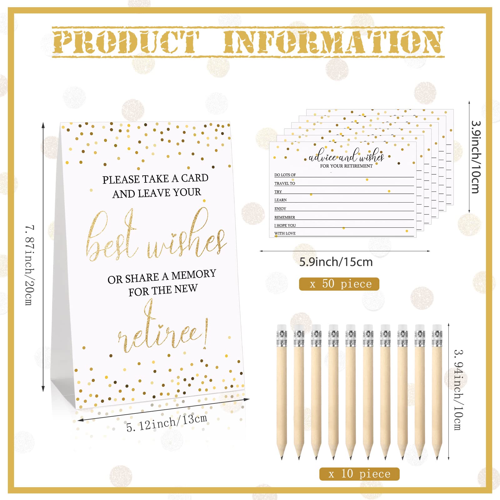 50-Piece Gold Retirement Party Advice & Wishes Cards Set with 10 Mini Pencils & Place Card - Perfect for Retirement Celebrations, Decorations & Guest Activities (Ideal for Office Farewells, Milestone Parties & Retirement Gifts)