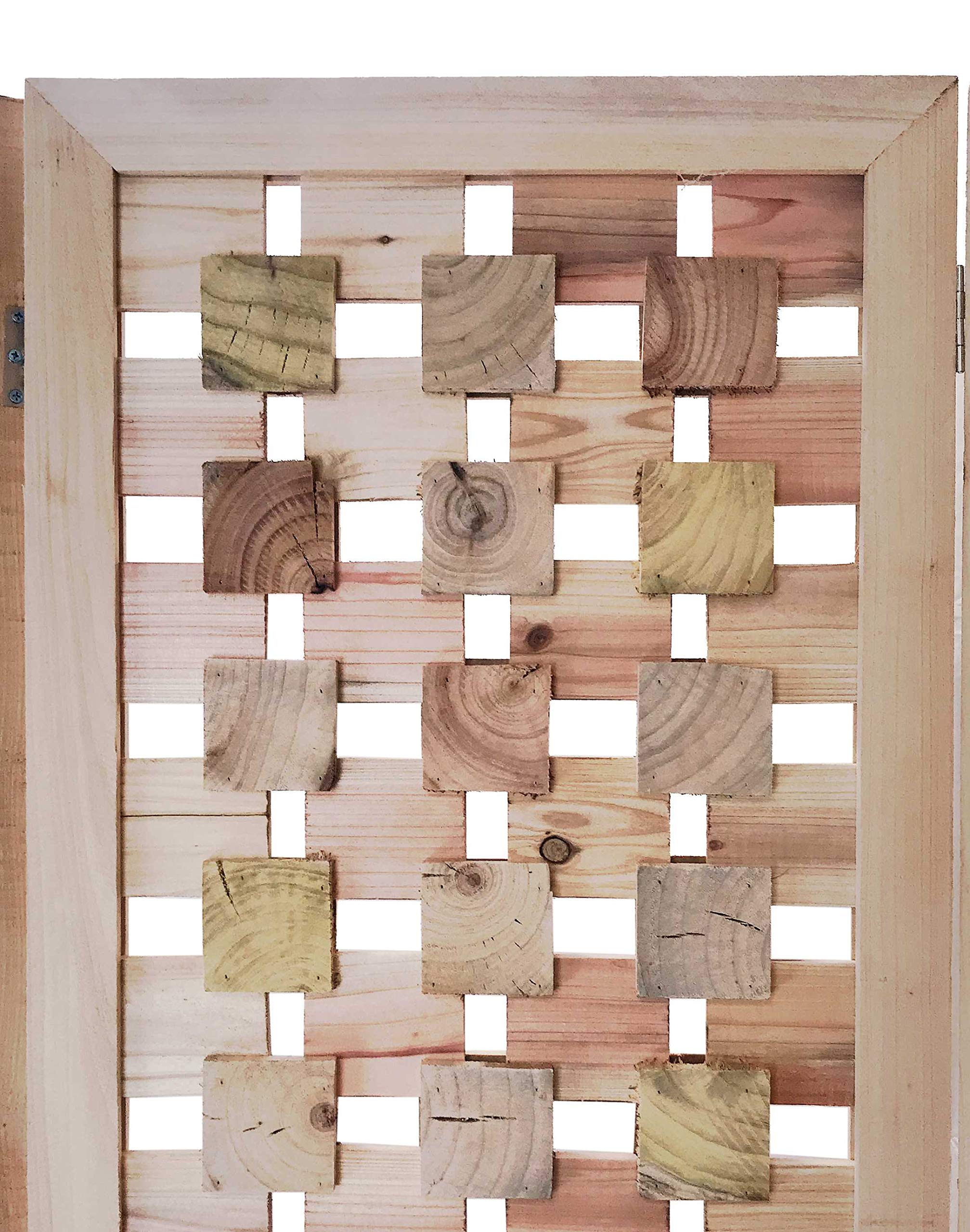HomeRoots 3-Panel Pink Room Divider with Cut Square Wood Design - Privacy Screen for Bedroom, Office & Living Space