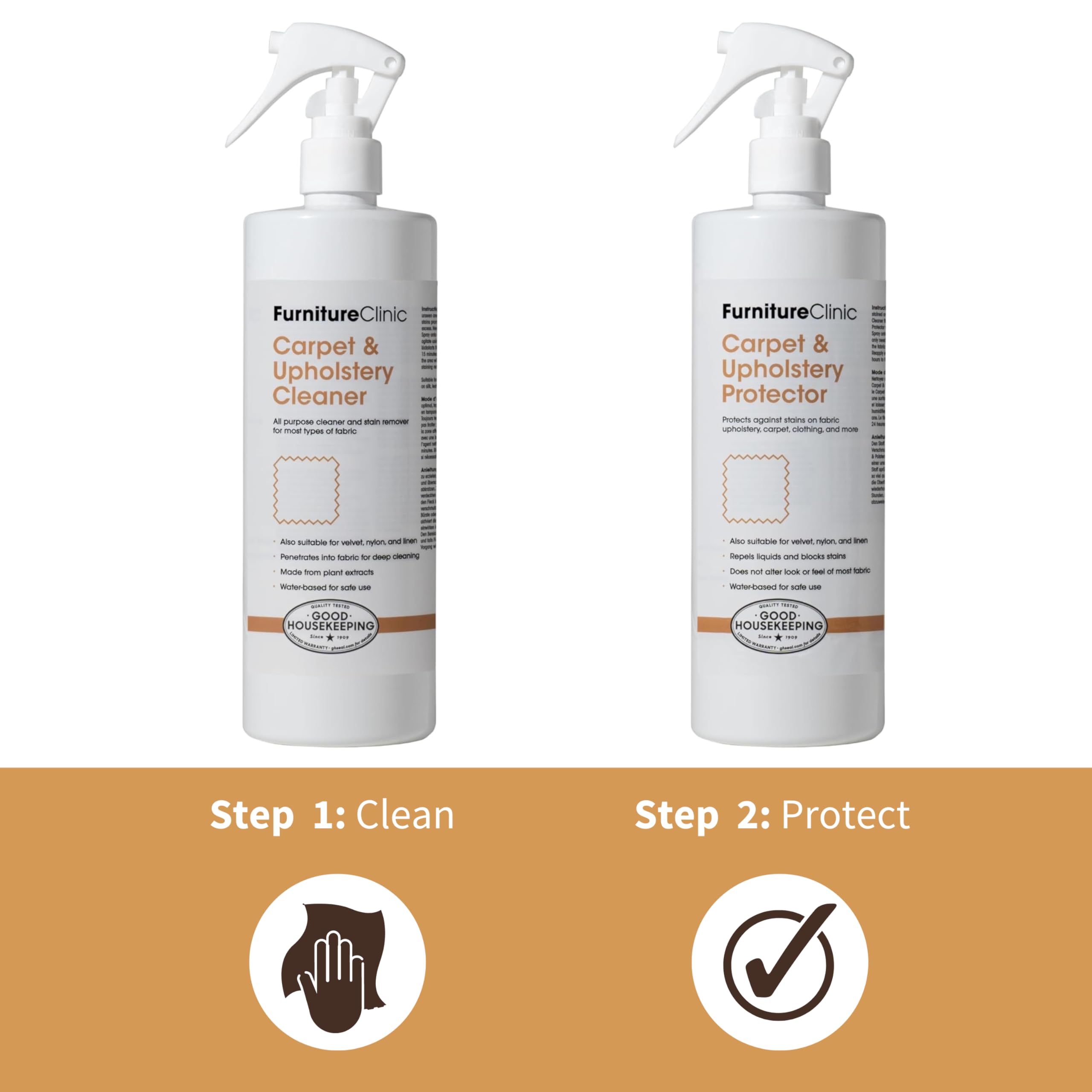 Furniture Clinic Fabric Care Kit - Upholstery & Carpet Cleaner Spray with Stain & Odor Protection for Sofa, Car Seats, Curtains | Prevent Spills & Dirt on Textiles | Home & Auto Use