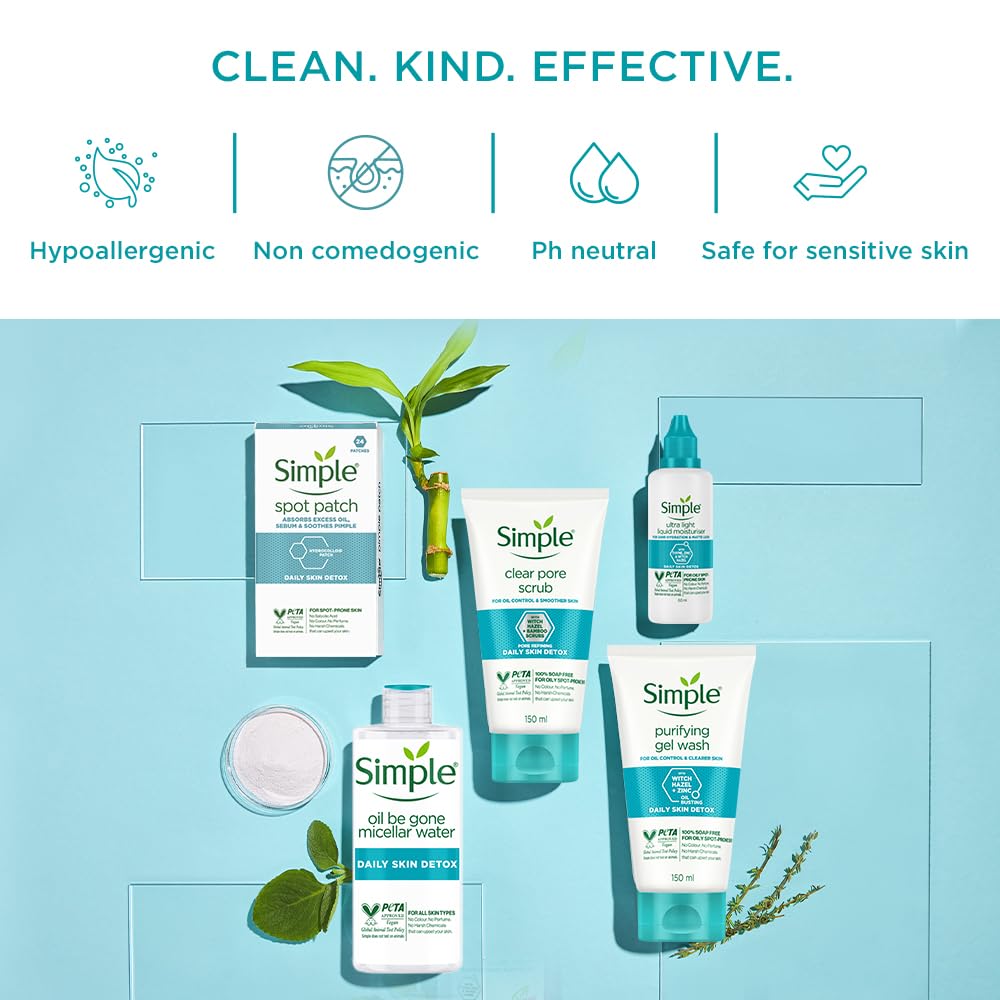 Simple Purifying Face Wash 150ml - Oil Control & Acne Treatment for Sensitive Skin | Soap-Free Gentle Cleanser for Women & Men | Daily Skincare Routine for Oily & Problem Skin