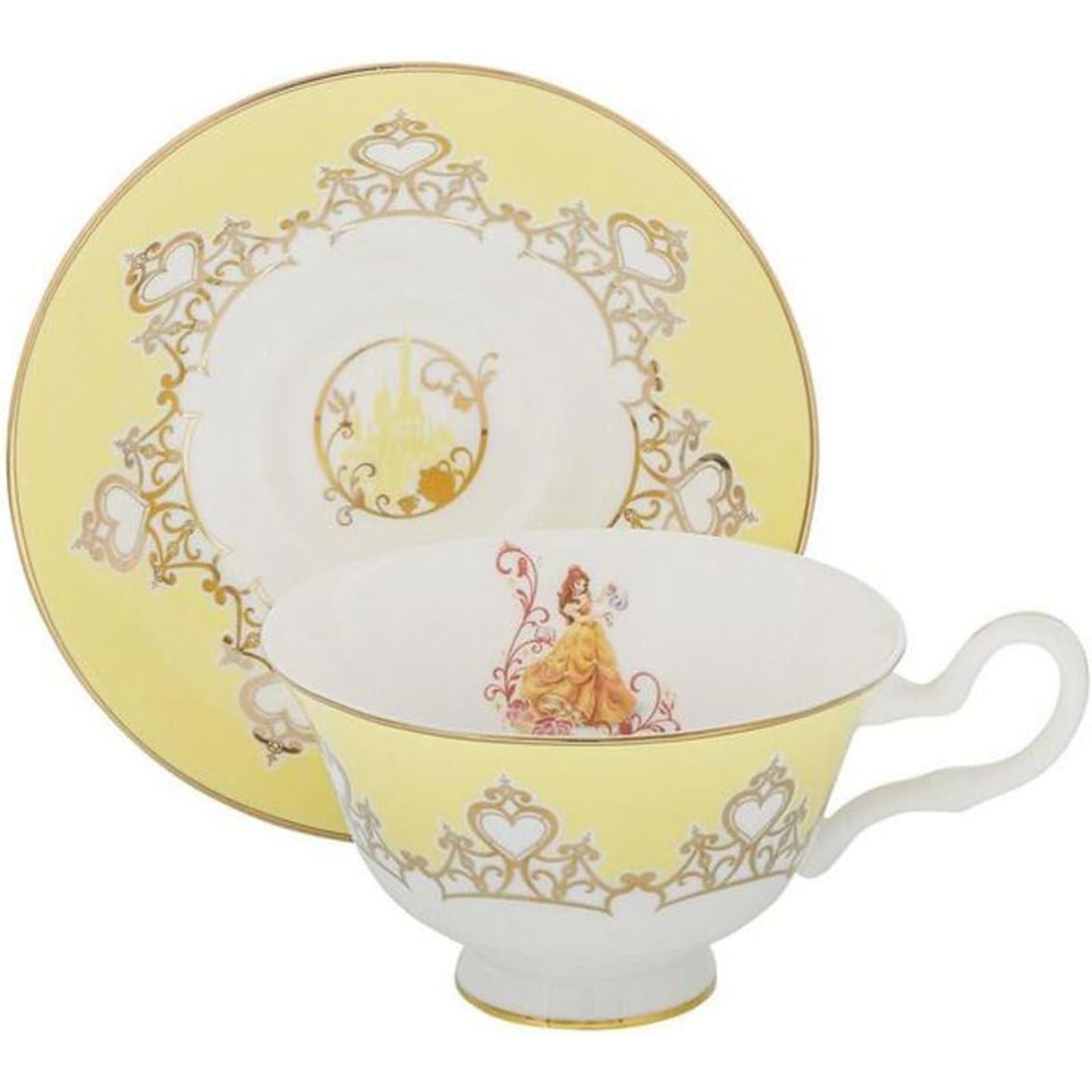 Disney Beauty and The Beast Belle Bone China Tea Cup and Saucer Set - Elegant English Ladies Collection for Afternoon Tea, Bridal Shower, and Disney Princess Themed Parties