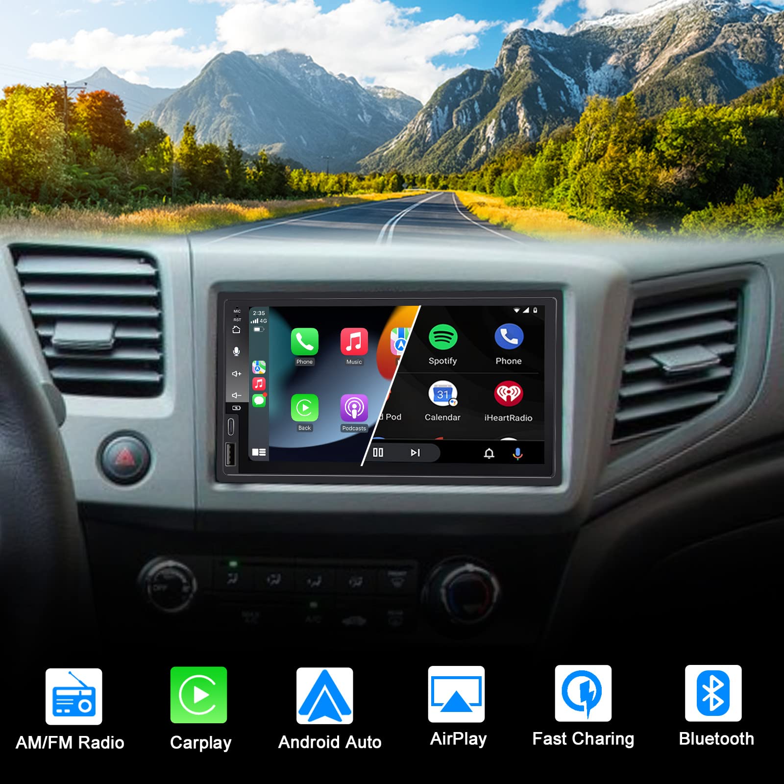 IYING 7 Inch Wireless CarPlay & Android Auto Double Din Car Stereo with Backup Camera - Bluetooth, AM/FM, AirPlay, MP5 Player - Universal In-Dash Receiver for Cars, SUVs & Trucks - Perfect for Commuting, Road Trips & Hands-Free Driving