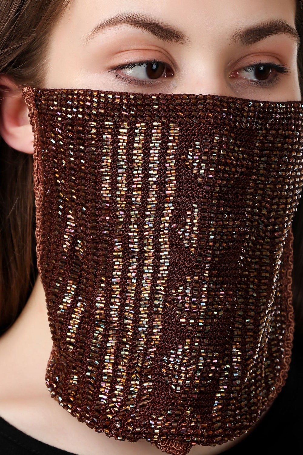 Handmade Beaded Crochet Face Mask with Cut Veil Design - Stylish & Breathable for Parties, Weddings, and Special Occasions