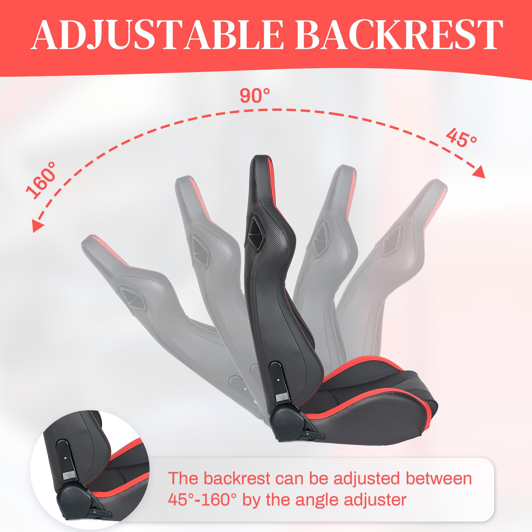 2 Pack Universal Racing Bucket Seats with Dual Lock Sliders - Adjustable PVC Leather Car Seats for Sports Cars & Drifting (Black & Red) - Perfect for Racing Enthusiasts & Car Modifications