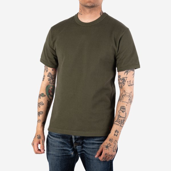 Iron Heart IHT 1600 11oz Heavyweight Cotton Knit Crew Neck T-Shirt for Men - Olive Green Casual Tee | Perfect for Streetwear, Workwear & Everyday Comfort
