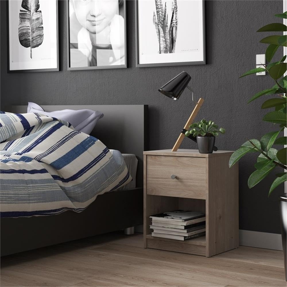Home Square 2-Piece 1-Drawer Nightstand Set in Jackson Hickory - Modern Bedside Tables for Bedroom, Living Room & Guest Room