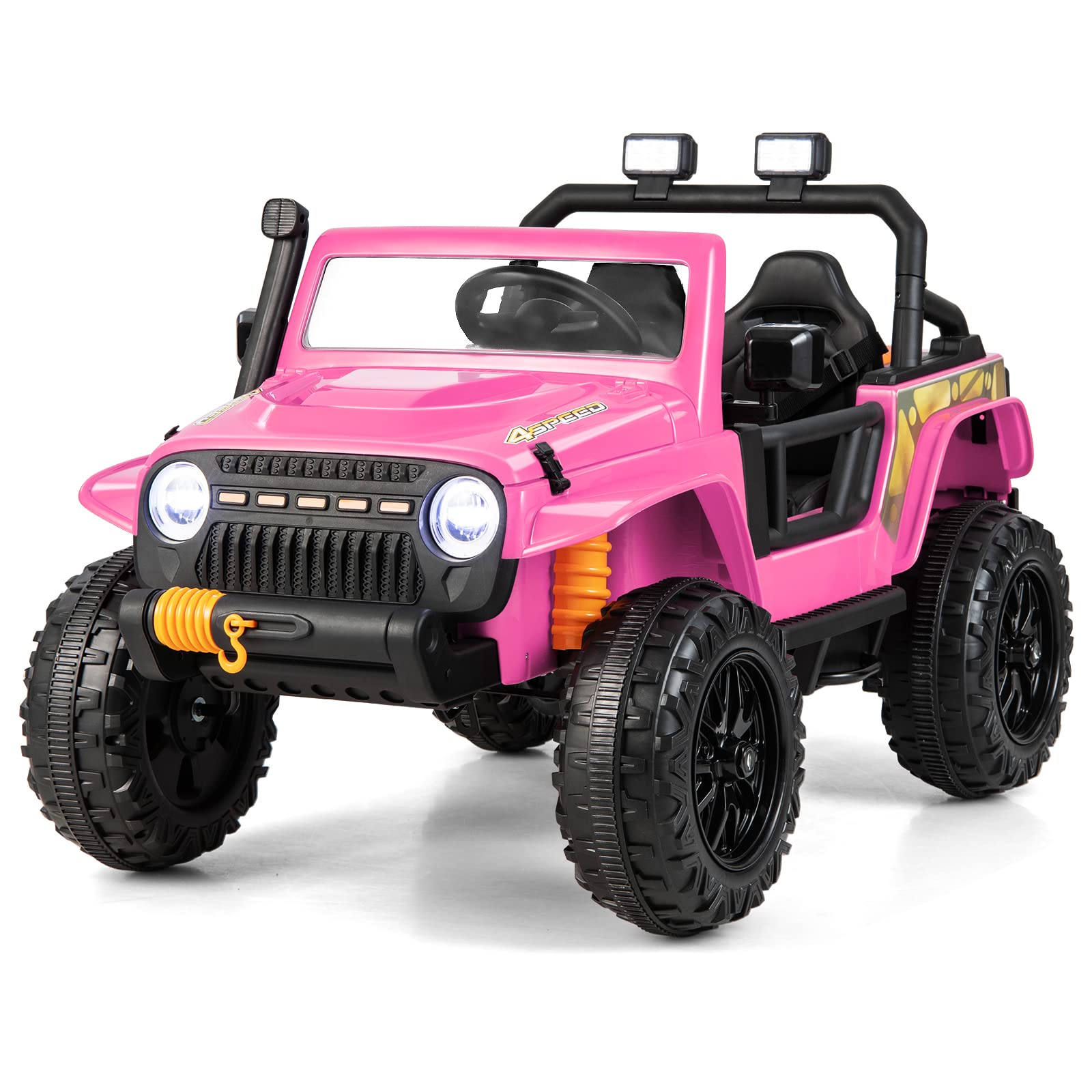 COSTWAY 12V Kids Ride On Car with Parental Remote Control 2.4G | 2-Seater Electric Vehicle with Music, LED Lights & Slow Start | 100kg Weight Capacity for Ages 3+ | Perfect for Birthday Gifts, Outdoor Play & Backyard Fun