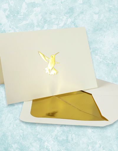 Golden Hummingbird Embossed Note Cards - Elegant Stationery for Thank You Notes, Wedding Invitations & Special Occasions - Set of 20 Premium Greeting Cards with Envelopes