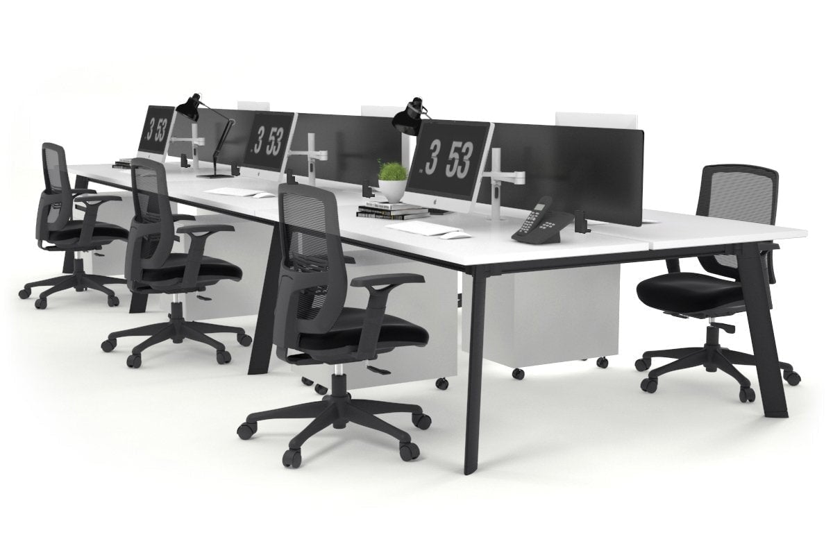 6-Person Black Frame Workstation with Cable Management - 1600L x 800W Office Desk for Team Collaboration | Perfect for Open Office Spaces & Shared Work Environments
