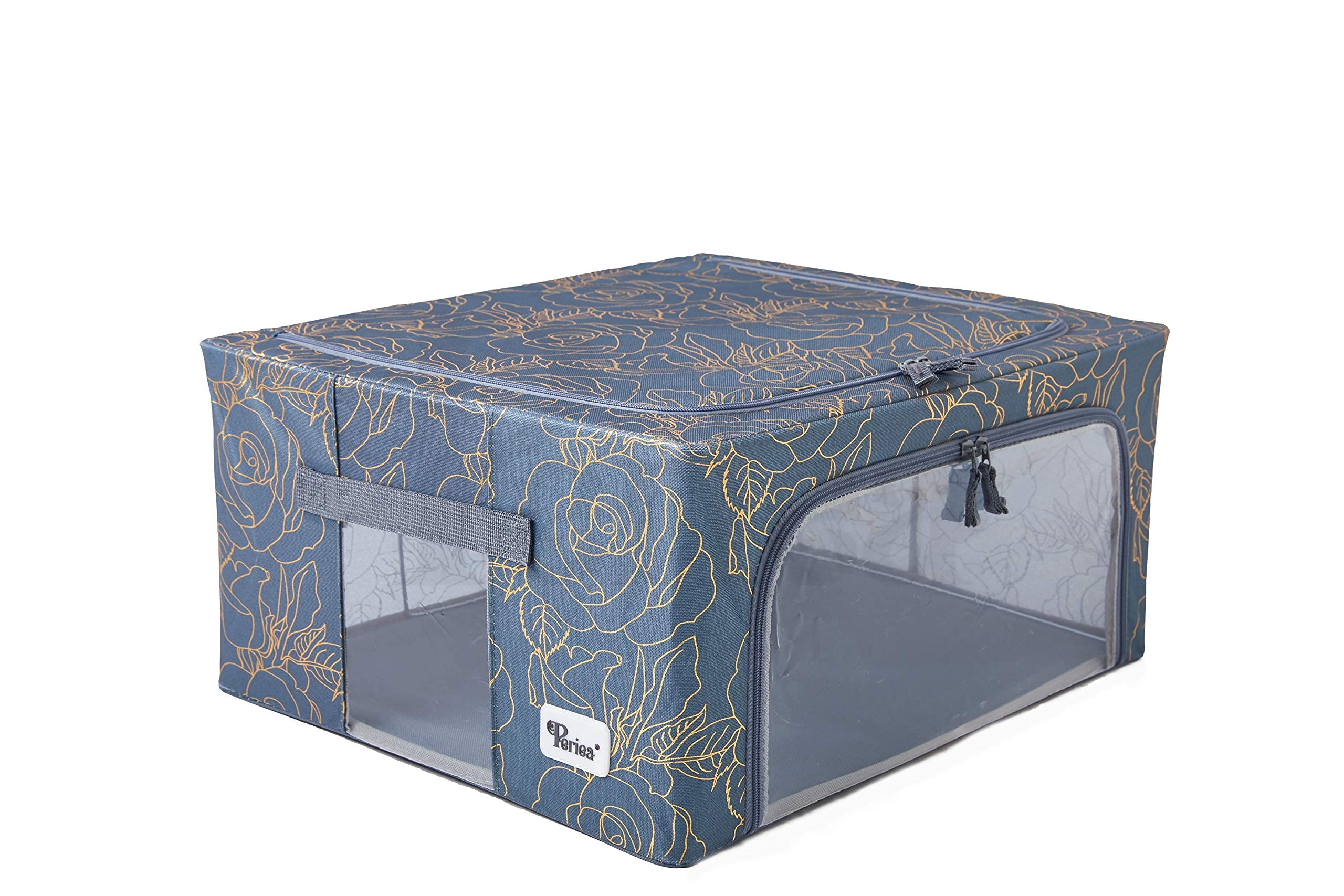 Oxford Cloth Steel Frame Under Bed Storage Boxes - Pack of 2 Medium Closet Organizers (Metallic Floral) - Perfect for Bedroom, Dorm, or Small Space Organization
