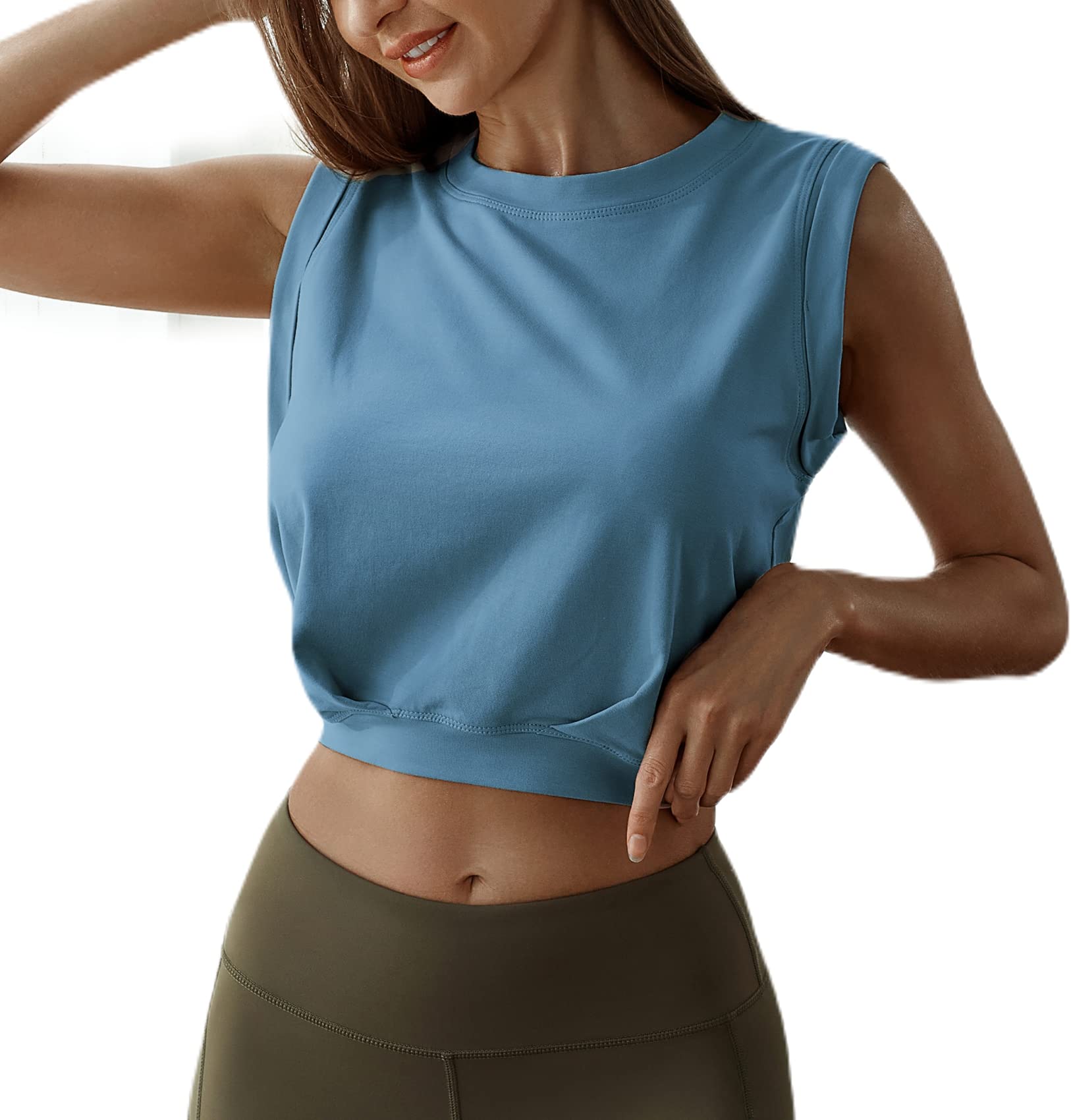 ARRIVE GUIDE Women's Crop Top Athletic Shirts - Cute Sleeveless Yoga Tops for Running, Gym & Workout - Breathable Cotton Cropped Tee - Perfect for Yoga, Pilates & Summer Fitness