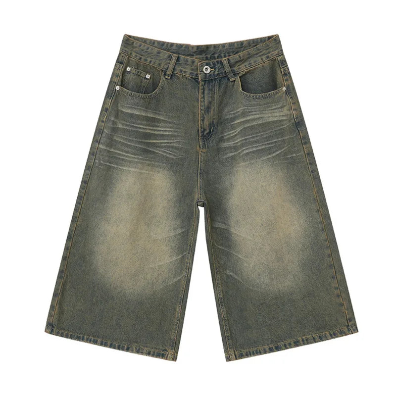 American Style Denim Shorts for Men - High Street Straight Calf-Length Jeans | Summer Fashion Casual Wear | Perfect for Outdoor Activities, Beach Trips & Street Style