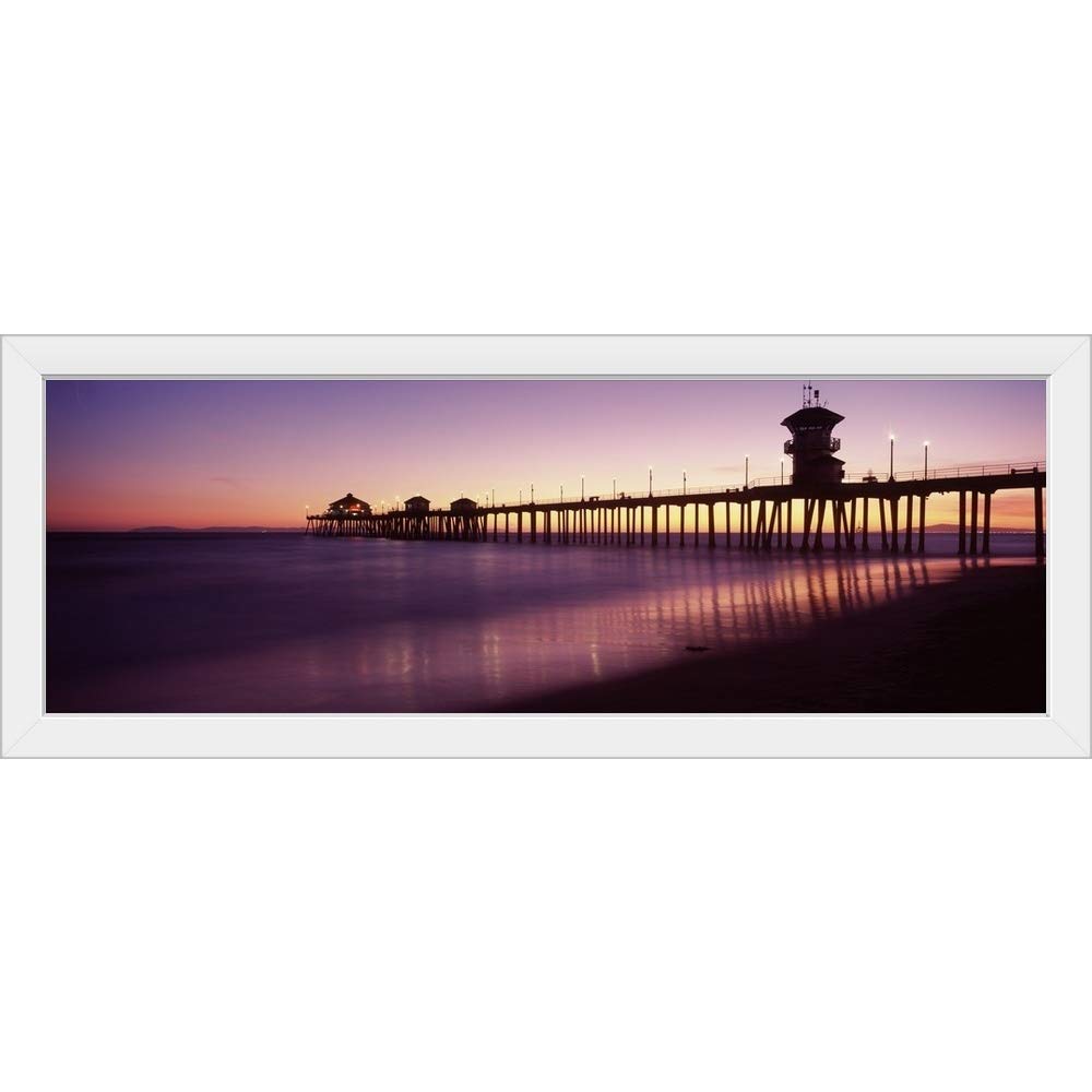 Huntington Beach Pier White Framed Coastal Art Print - Ocean View Wall Decor for Beach House, Living Room & Office