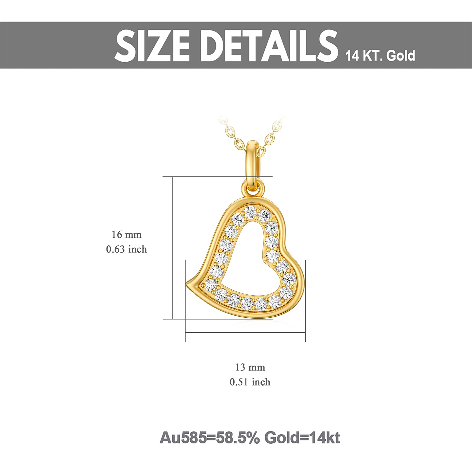 14K Solid Gold Natural Diamonds Heart Necklace for Women - Double Love Heart Pendant Jewelry Gift for Her, Wife, Mom, Girlfriend (16