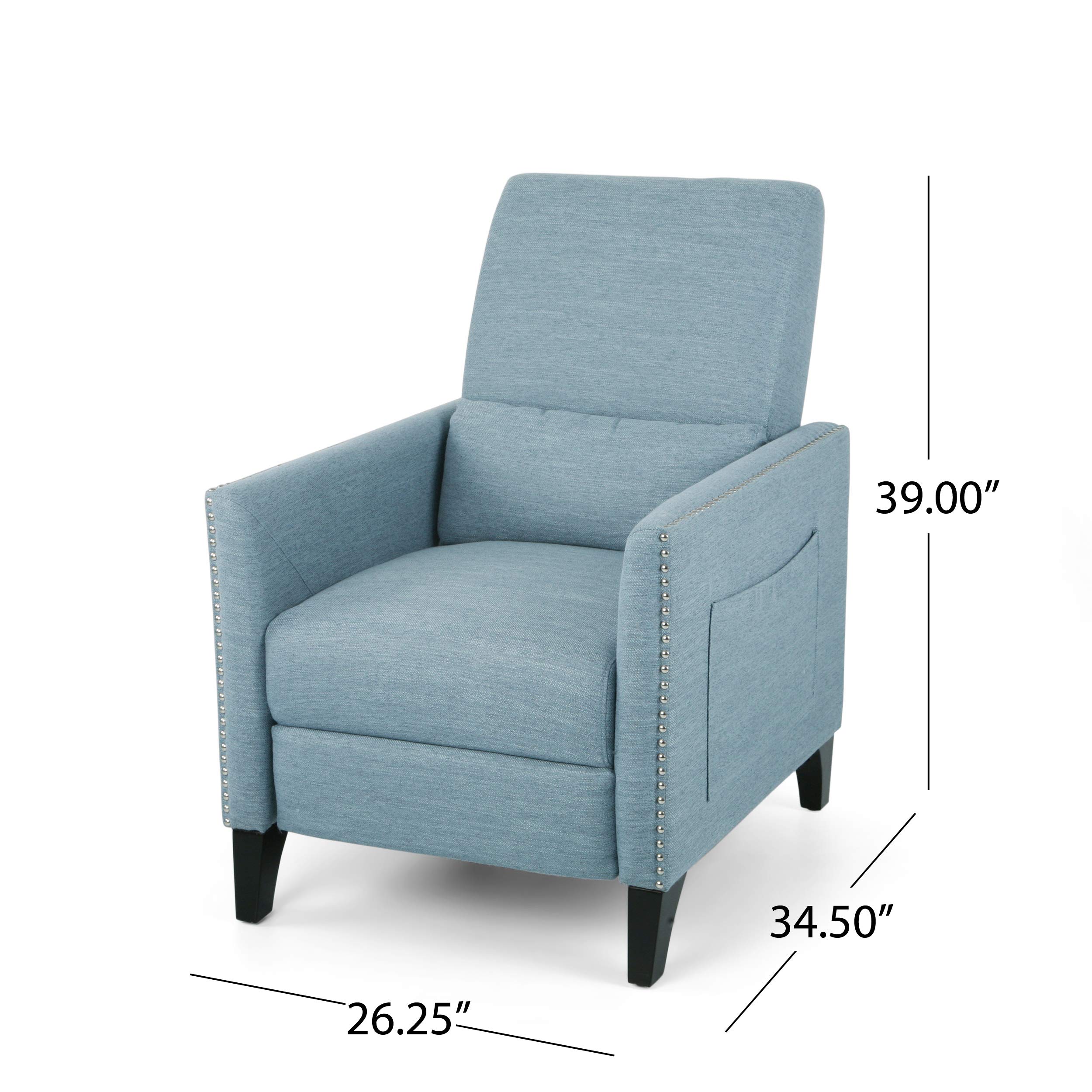Christopher Knight Home Alexis Contemporary Fabric Push Back Recliner - Light Blue & Dark Brown | Modern Living Room Furniture for Relaxation & Comfort