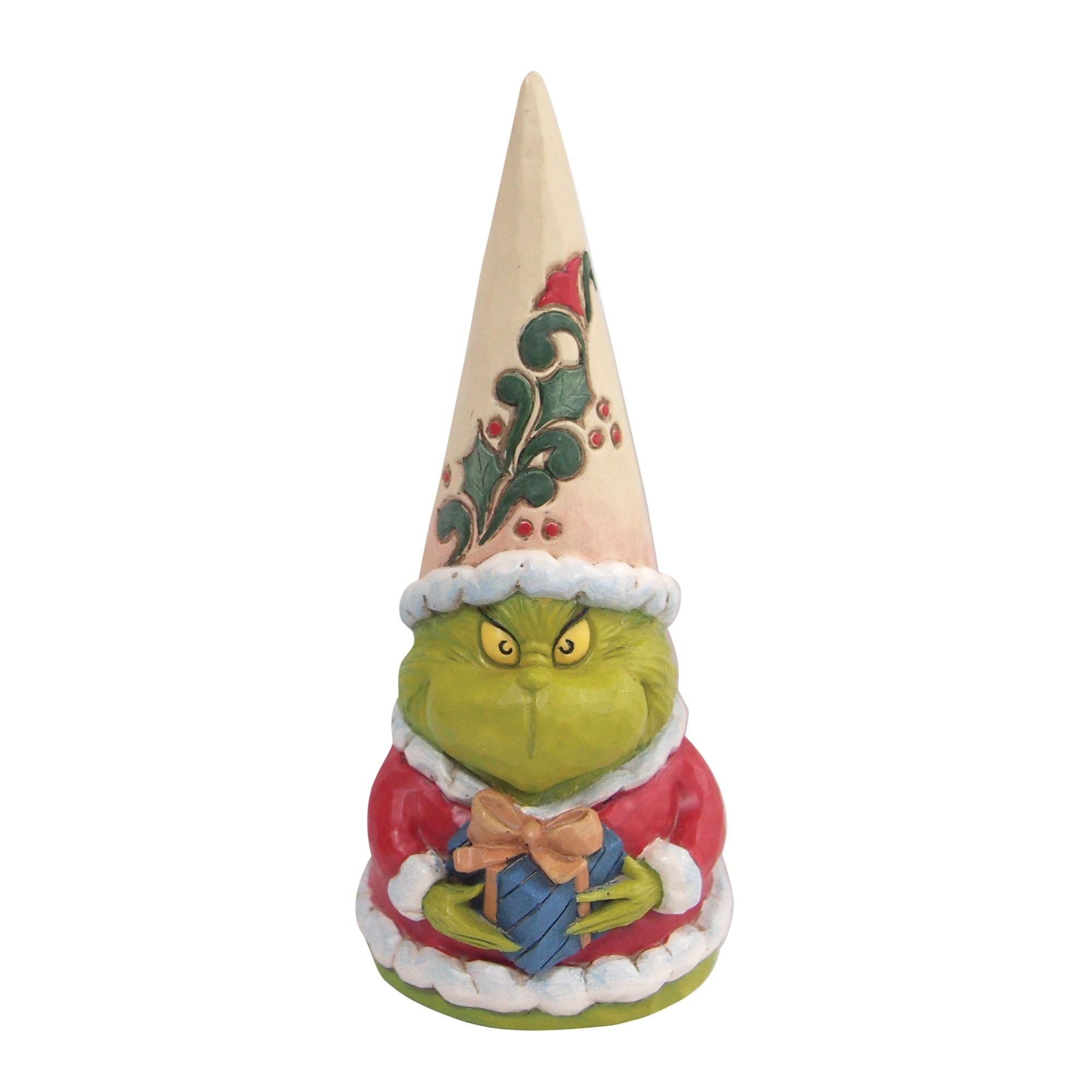 Christmas Grinch Gnome Holding Present - Festive Holiday Decor for Home, Office & Yard - Perfect for Xmas Party, Gift Exchange & Outdoor Decorations