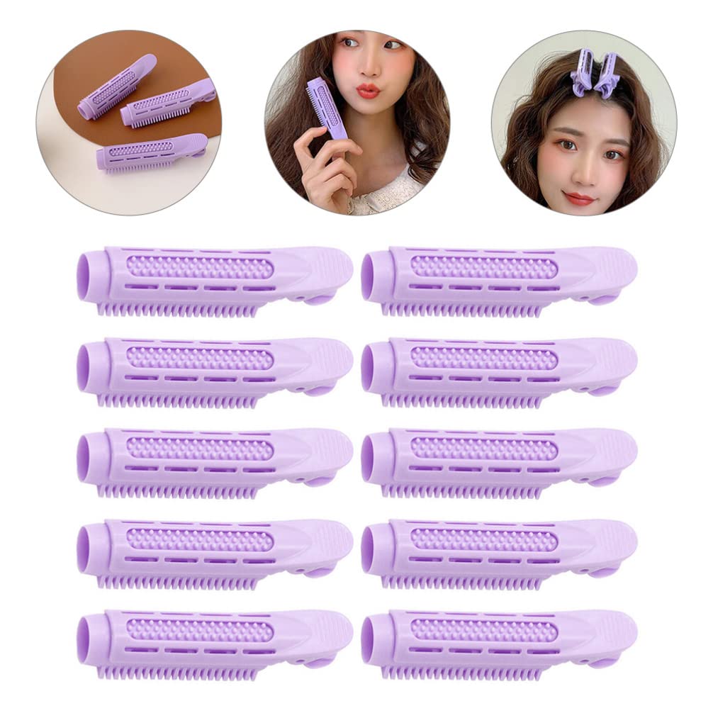 10pcs Purple ABS Hair Rollers for Volume & Curls - Big Roll Clamp Hair Curler Set for Wavy & Curly Hairstyles - Perfect for Salon, Home Styling & DIY Hair Care
