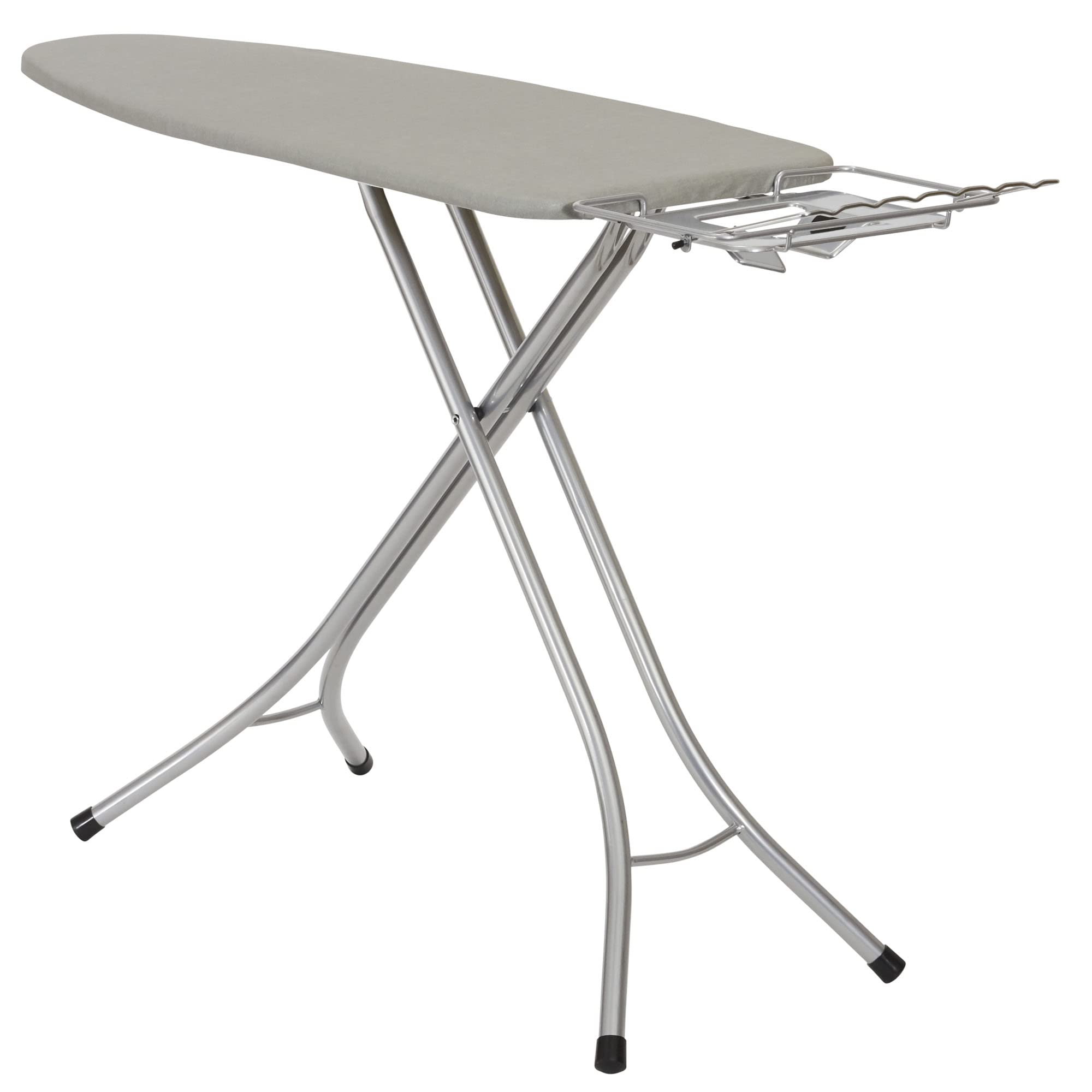Wide Top Ironing Board with Steel Top & Fixed Iron Rest - 4-Leg Design, Fiber Pad, Scorch & Stain Resistant - Silver Frame & Silicone-Coated Cotton Cover - Perfect for Home Laundry, Sewing Projects & Professional Garment Care