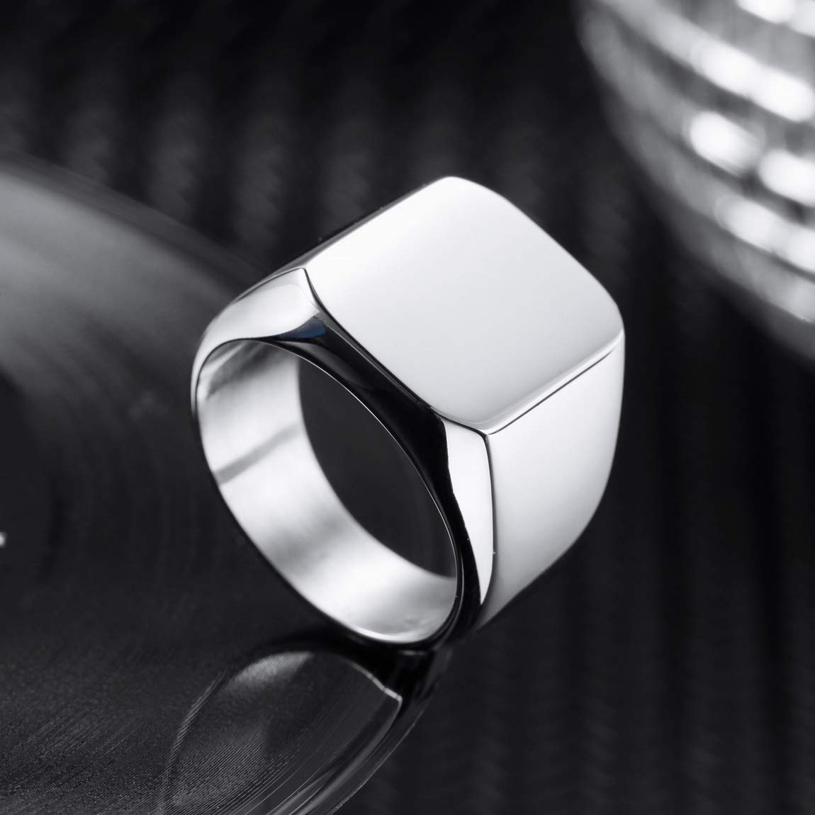 VIBOOS Personalized Engraved Initial Monogram Signet Ring for Men & Women - Stainless Steel Wedding Band with Ring Size Adjusters - Perfect for Anniversary Gifts, Couple Rings & Everyday Jewelry