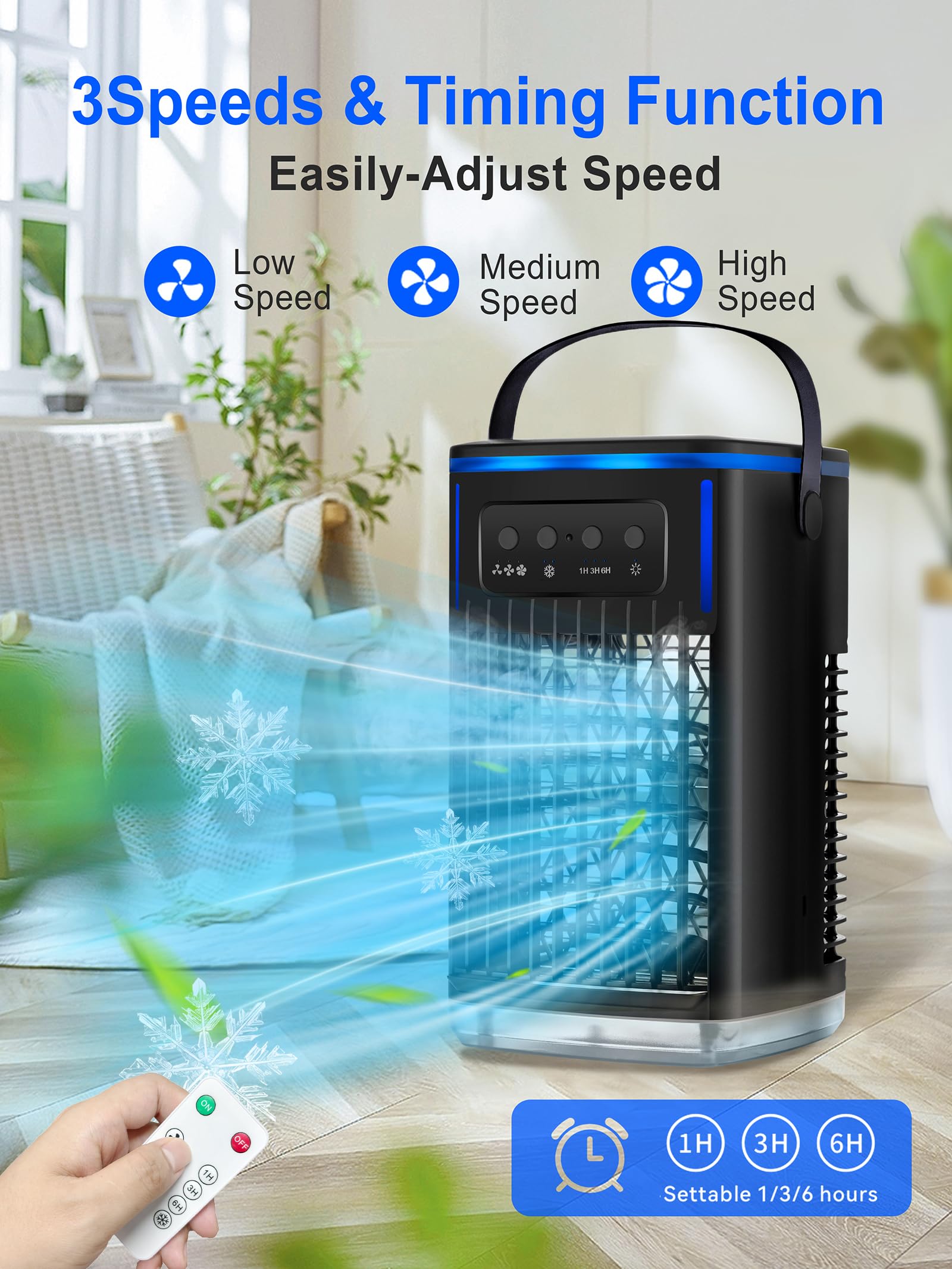 KEDESY Portable Air Conditioner Fan - 1500ml Evaporative Mini Cooler with 3 Speeds & 1-6H Timer, Personal Air Cooler with Humidifier for Room, Bedroom, Office, Camping - Black (Ideal for Summer, Hot Weather & Small Spaces)