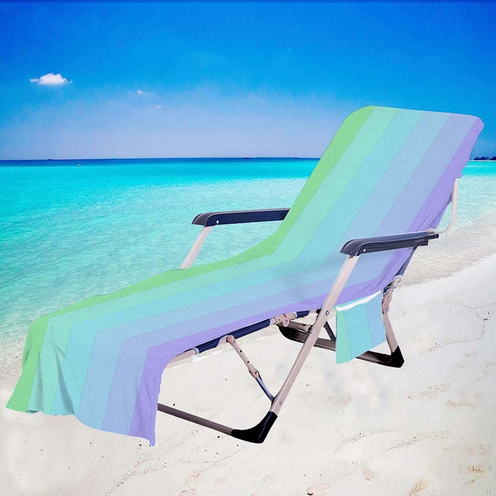 Waterproof Patio Chaise Lounge Covers - Soft Microfiber Beach Chair Towel Cover with Side Pockets (83