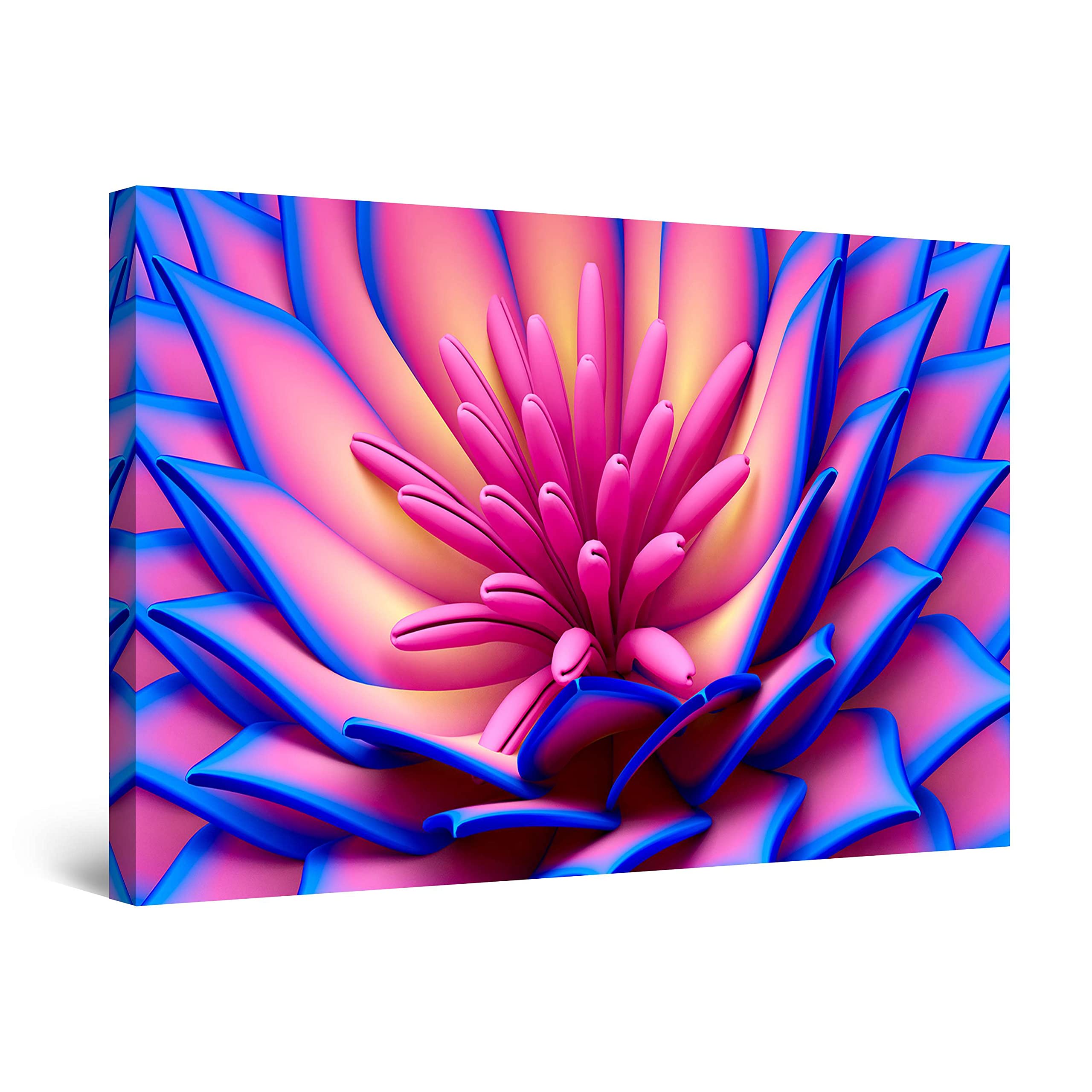 Abstract Flower Pink and Blue Canvas Wall Art - Stretched & Framed Modern Painting for Bedroom, Living Room, Office Decor - Large 32x48 Inch Day & Night Effect - Perfect for Home, Apartment & Workspace Decorations