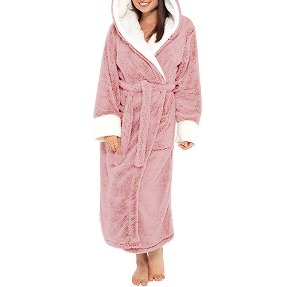 Women's Plus Size Winter Nightgown - Warm Coral Fleece Kimono Bathrobe Pajama Set for Home, Lounge & Sleepwear - Cozy Thermal Long Nightgown for Cold Nights - Pink, XL