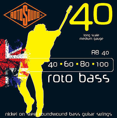 Rotosound RB40 Medium Gauge Bass Guitar Strings - Perfect for Rock, Blues, and Studio Recording