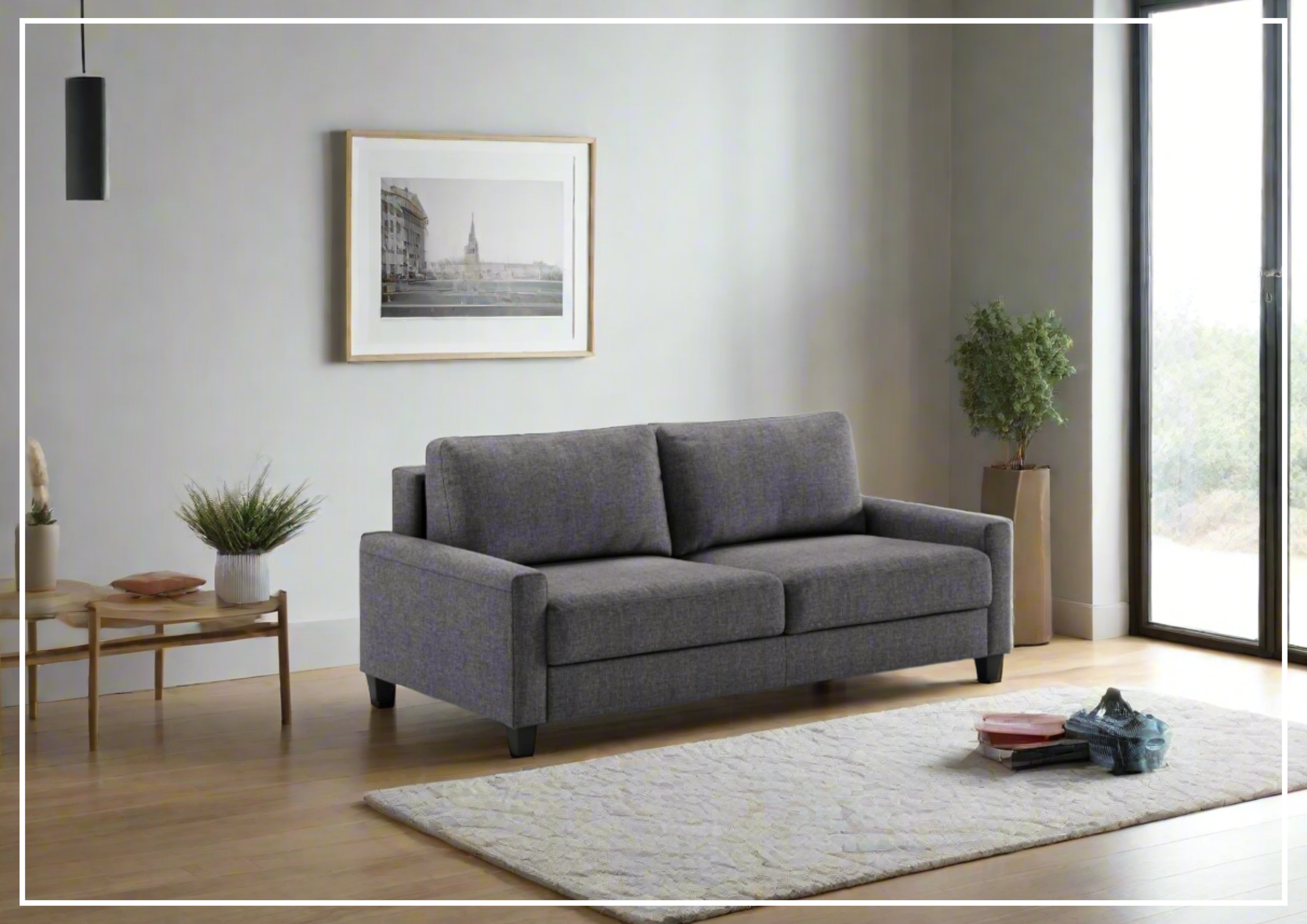 Luonto Nico Fabric Queen Sleeper Sofa with Nest Function - Convertible Sofa Bed with Walnut or Chrome Legs for Living Room, Guest Room & Small Spaces