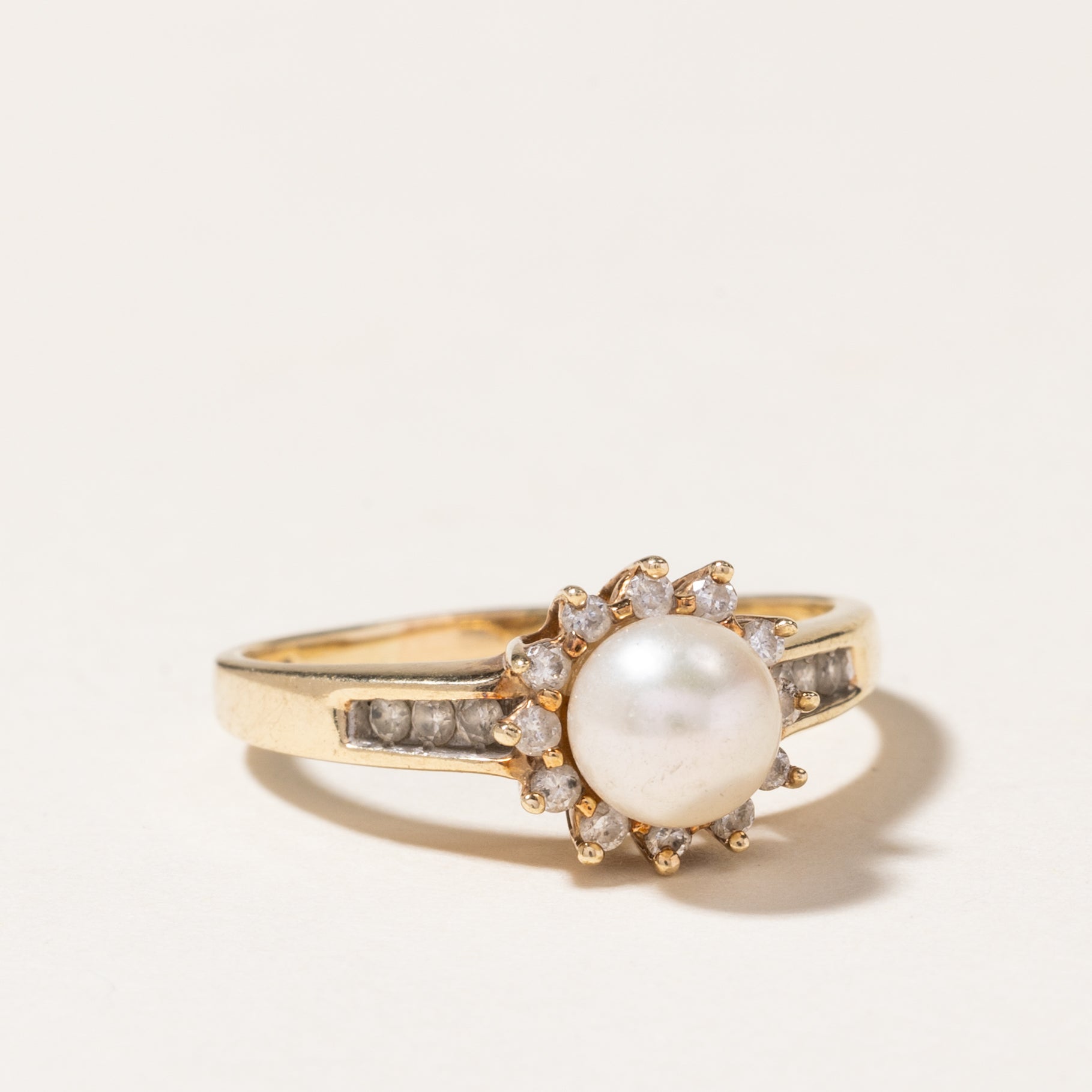 Pearl & Diamond Petal Ring - 6.40mm, 0.18ctw, Size 8.75 - Elegant Jewelry for Weddings, Anniversaries & Special Occasions